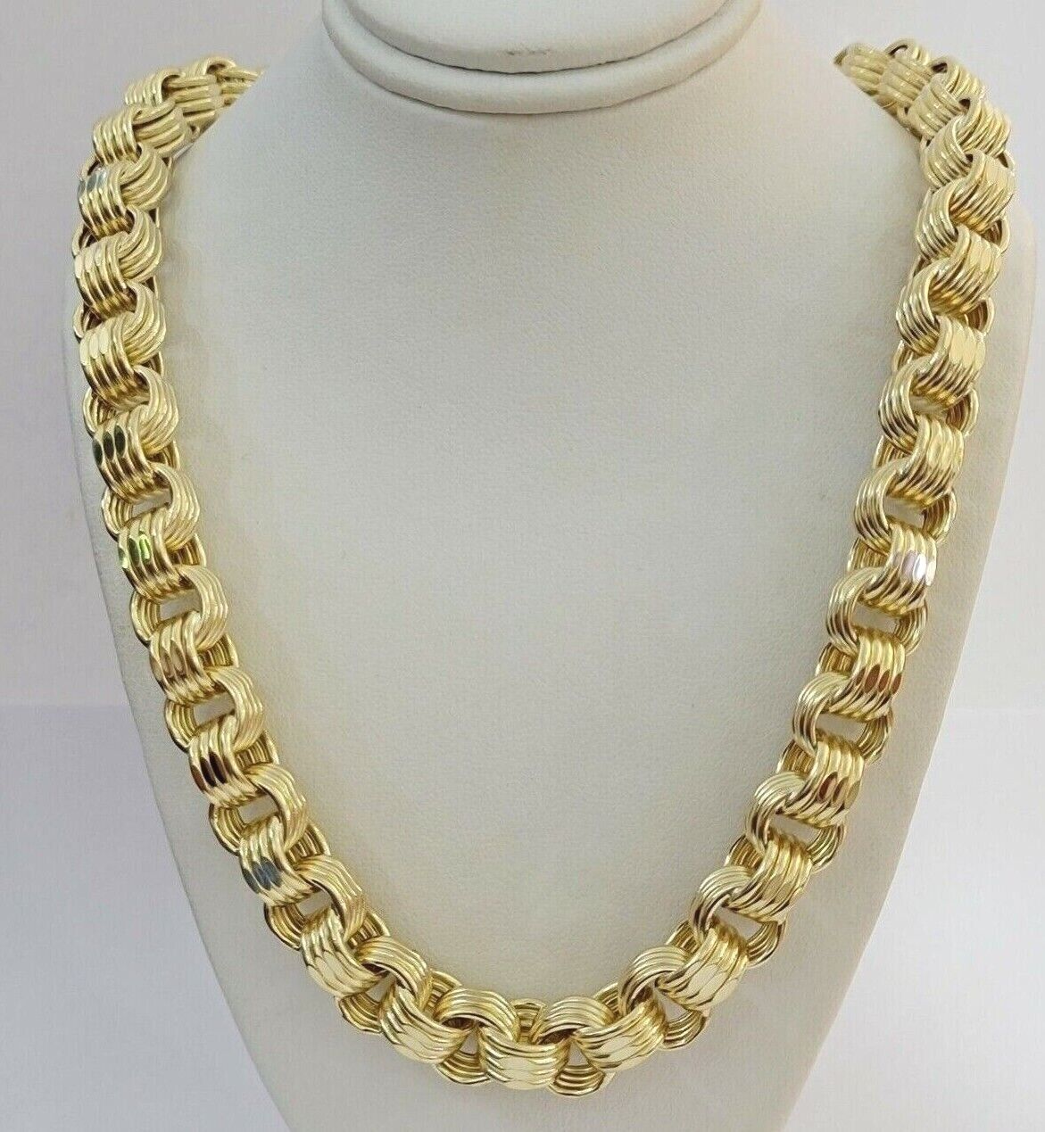 12.5mm Byzantine Box chain Necklace 26 Inch Real 10k Yellow Gold Men's , Thick - GoldenLinQ