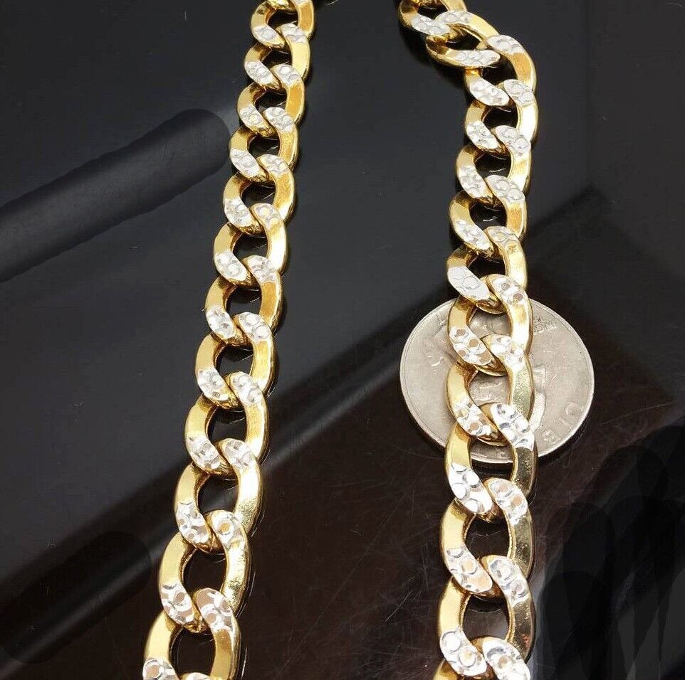 12MM Real Gold Mens Necklace Cuban Link 20 - 30" Diamond Cut 10k Yellow Gold Chain - GoldenlinQ