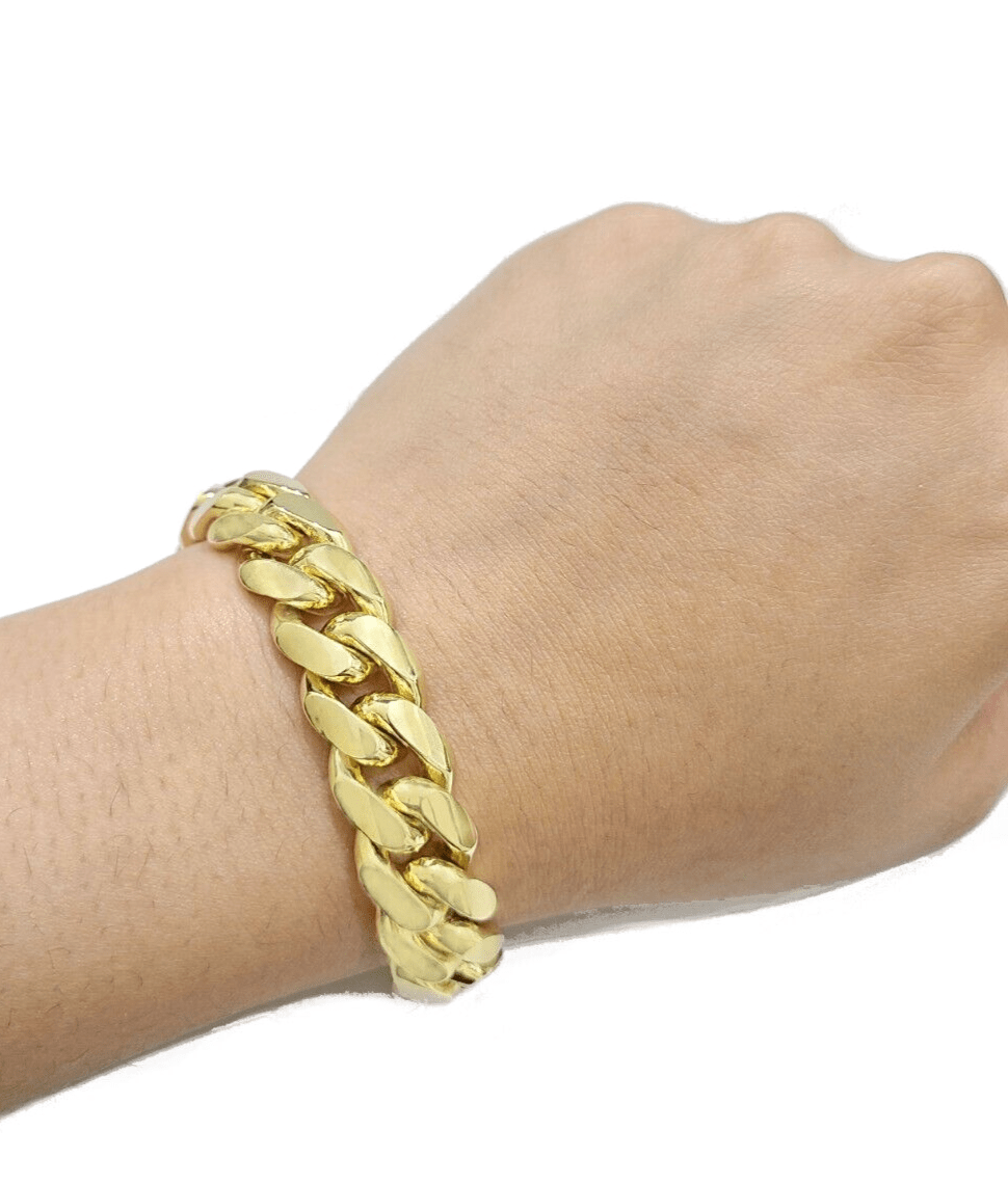 13mm 14k Gold Bracelet Mens 9 Inch Solid 14kt Yellow Gold Miami Cuban Link REAL - GoldenlinQ