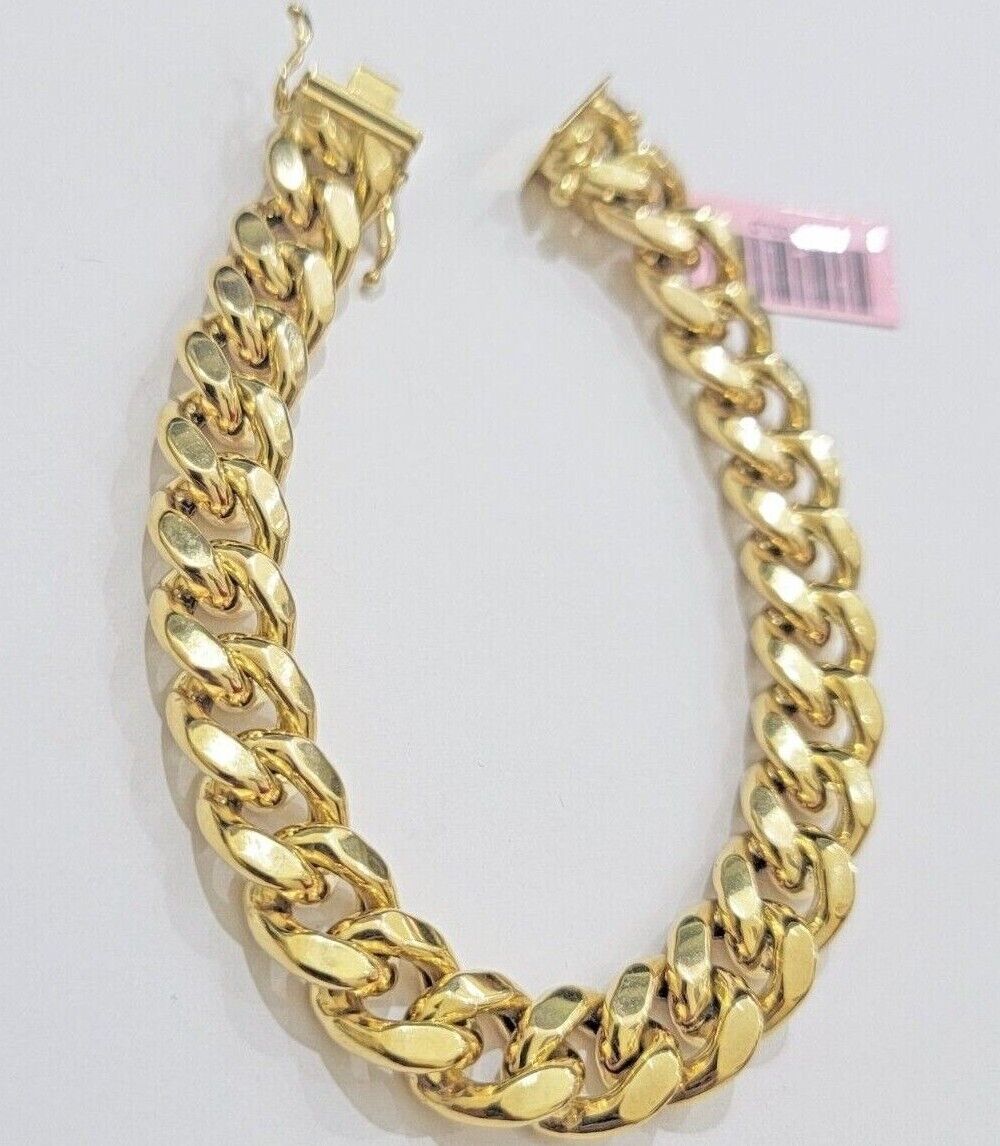 13mm 14k Gold Bracelet Miami Cuban Link 7.5" - 10 Inch Mens Real 14kt Yellow Gold - GoldenlinQ