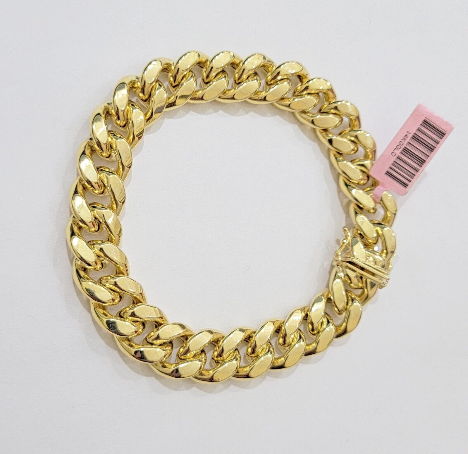 13mm 14k Yellow Gold Bracelet 8 Inch Miami Cuban Link Box Clasp Men's REAL 14kt - GoldenlinQ