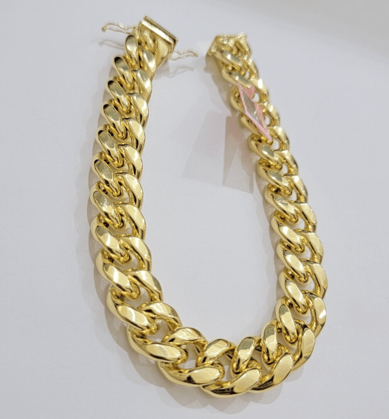13mm 14k Yellow Gold Bracelet 8 Inch Miami Cuban Link Box Clasp Men's REAL 14kt - GoldenlinQ