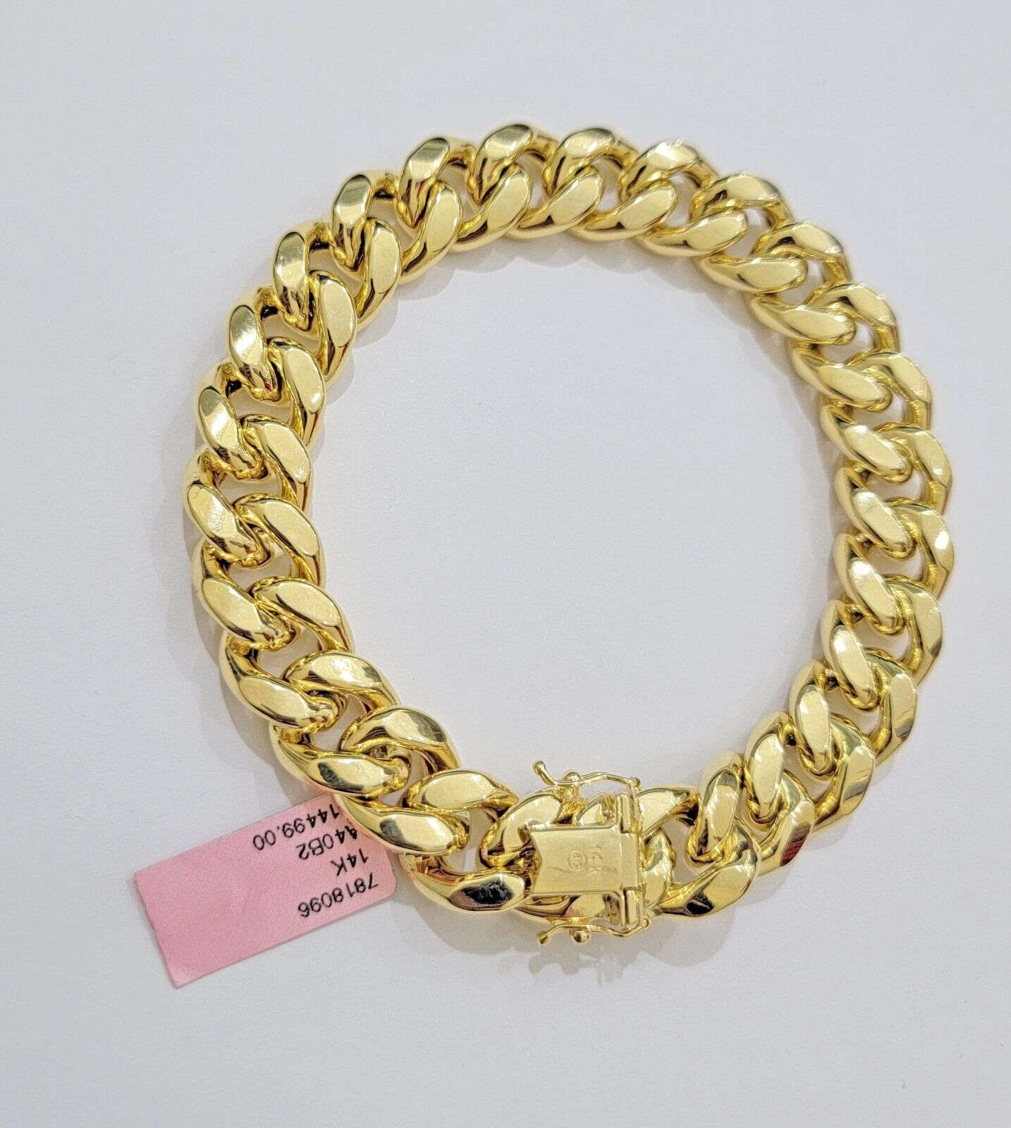 13mm 14k Yellow Gold Bracelet 9 Inch Miami Cuban Link Box Clasp Men's REAL 14kt - GoldenlinQ