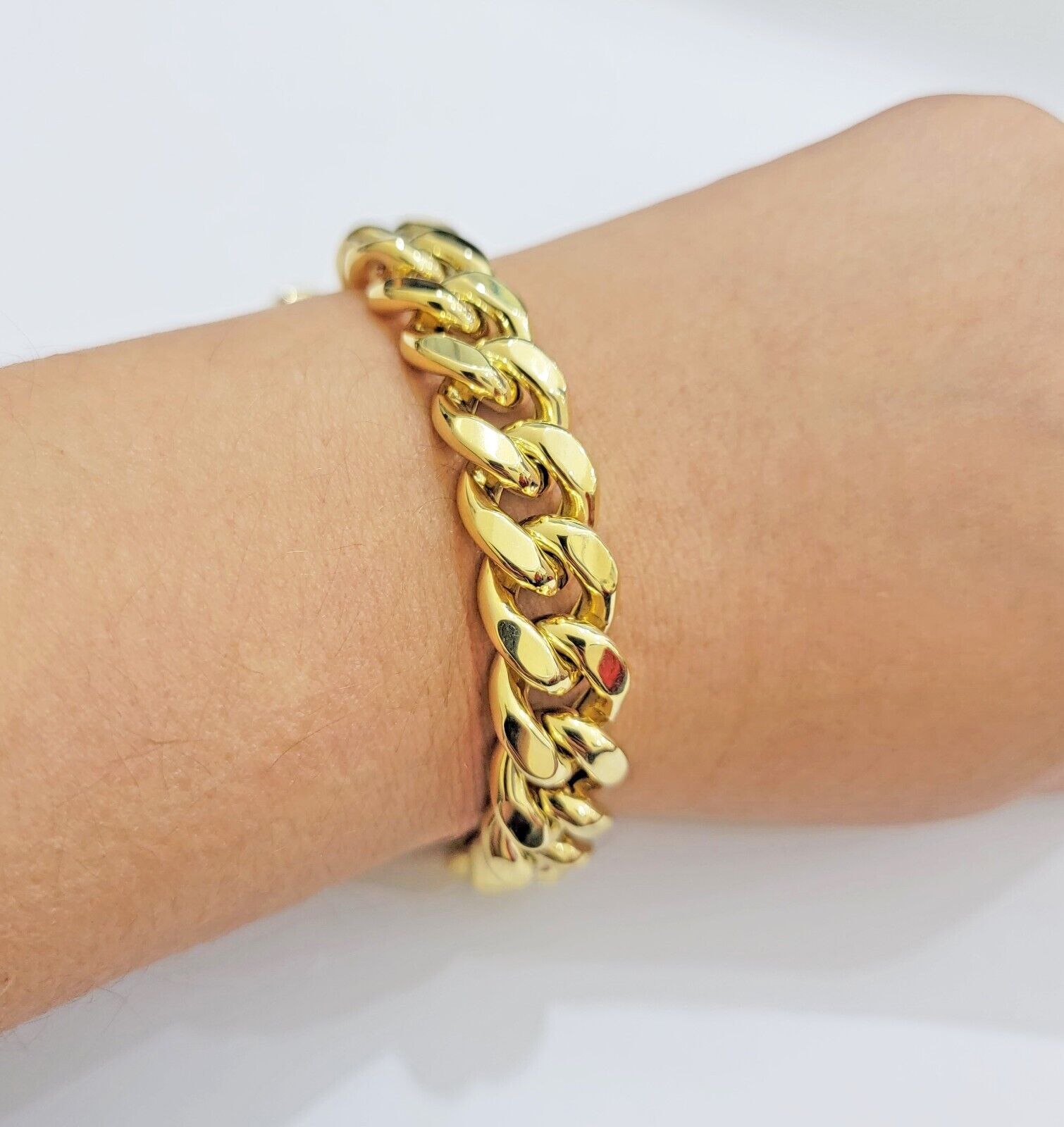 13mm 14k Yellow Gold Bracelet 9 Inch Miami Cuban Link Box Clasp Men's REAL 14kt - GoldenlinQ