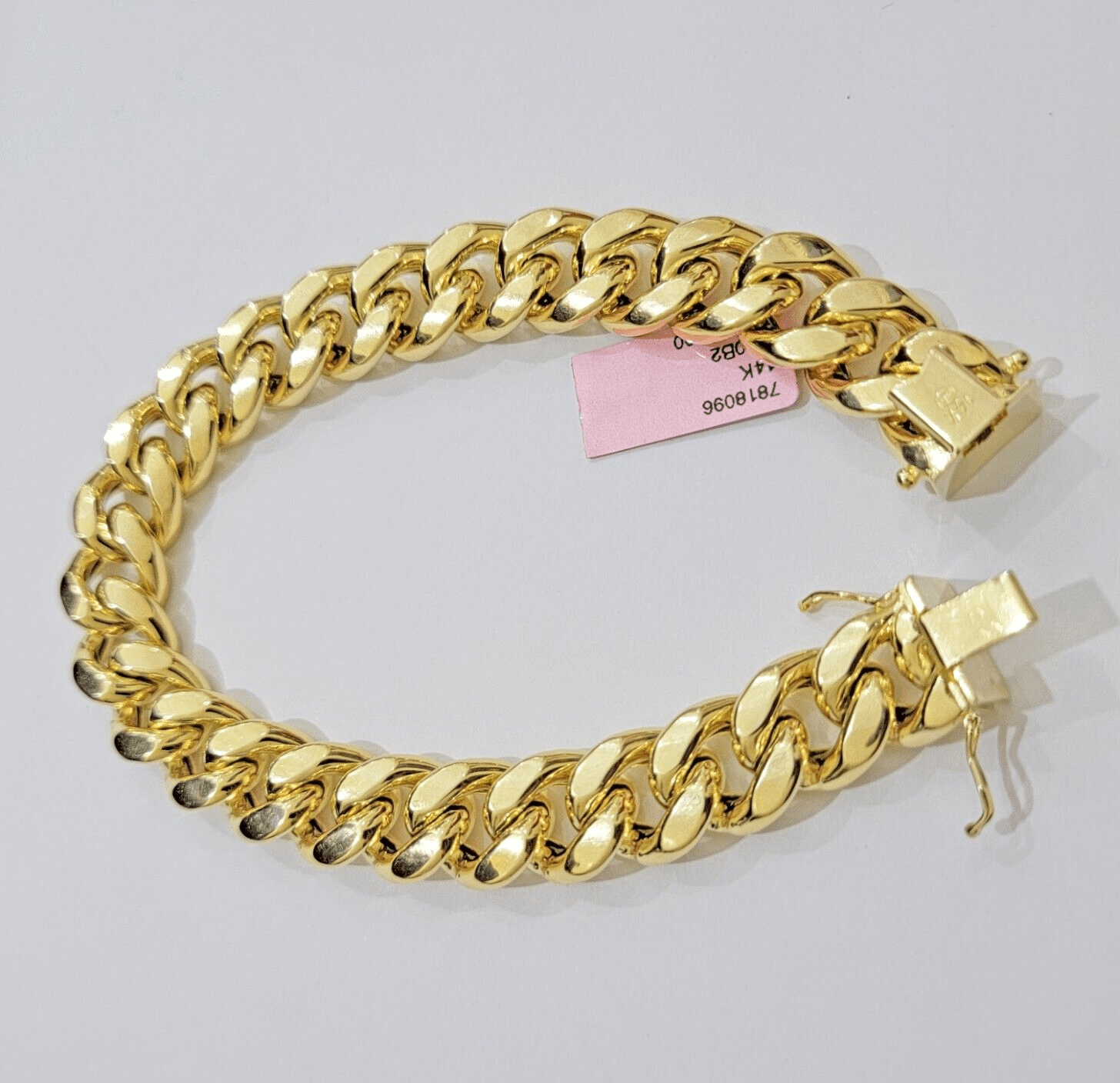 13mm 14k Yellow Gold Bracelet 9 Inch Miami Cuban Link Box Clasp Men's REAL 14kt - GoldenlinQ
