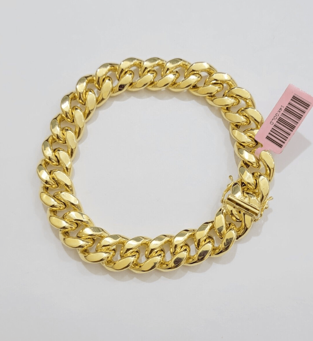 13mm 14k Yellow Gold Bracelet 9 Inch Miami Cuban Link Box Clasp Men's REAL 14kt - GoldenlinQ
