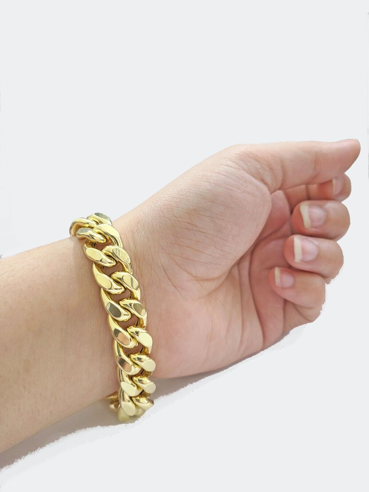 13mm 14k Yellow Gold Bracelet Miami Cuban Link 7 Inch Small Wrist Mens REAL 14kt - GoldenlinQ