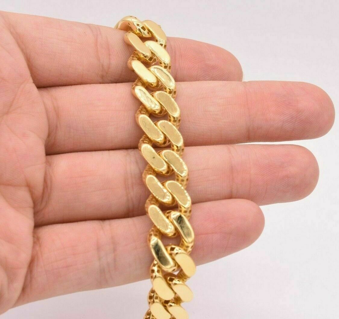 13mm Cuban Royal Link Diamond Cut Bracelet Real 10K Yellow White Gold Real 10 KT - GoldenLinQ