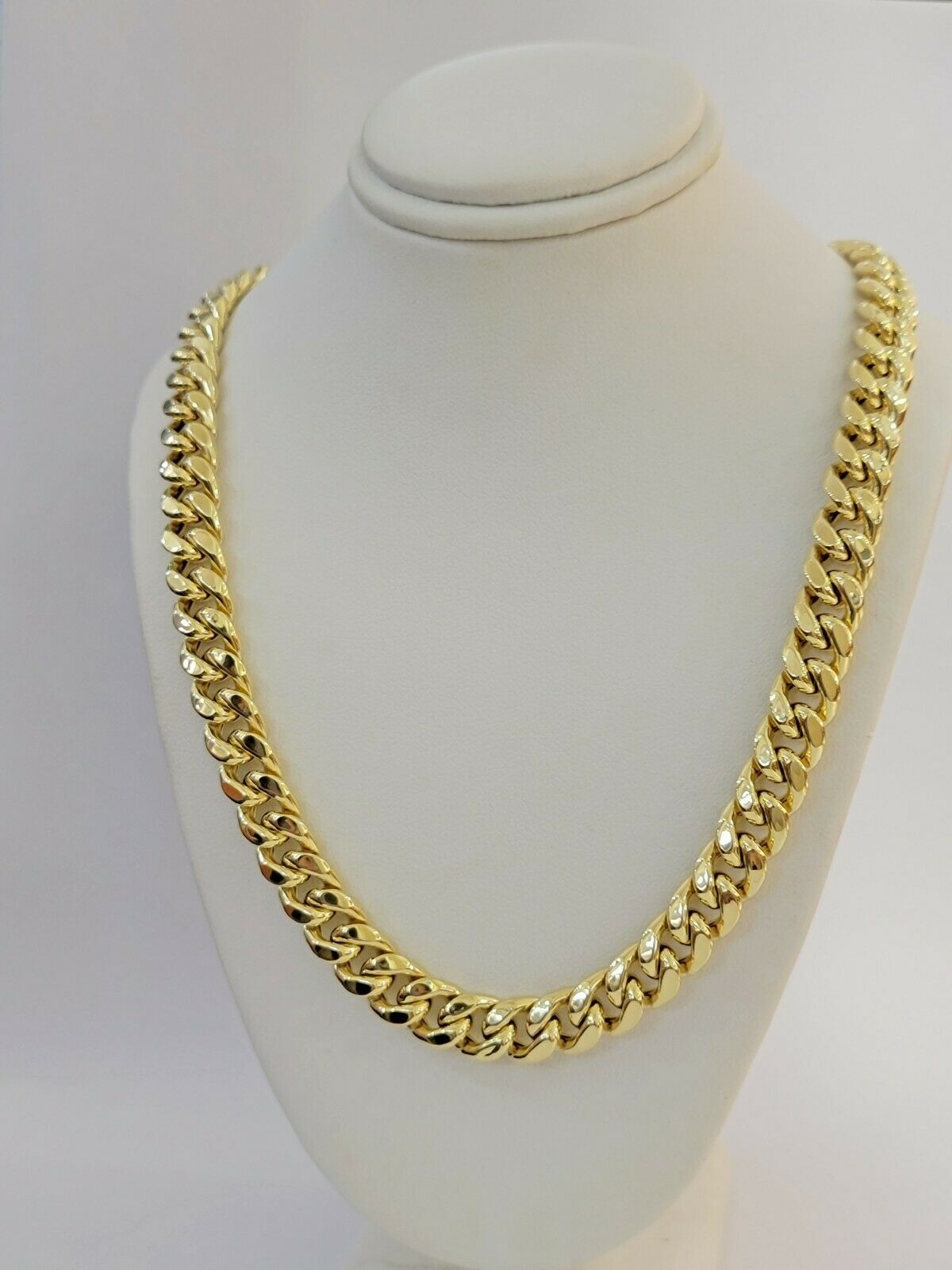 14k 10mm Mens Chain Miami Cuban Link Necklace 22" REAL 14KT Yellow Gold Box lock - GoldenLinQ