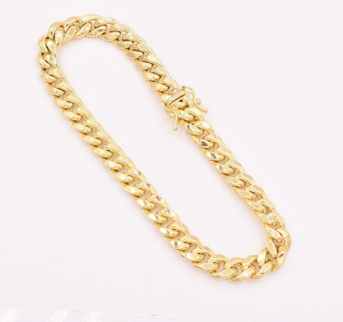 14k Bracelet Miami Cuban Link 7mm 7.5" Inch Real 14kt Yellow Gold Men Women - GoldenLinQ