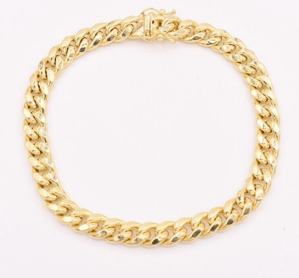 14k Bracelet Miami Cuban Link 7mm 7.5" Inch Real 14kt Yellow Gold Men Women - GoldenLinQ