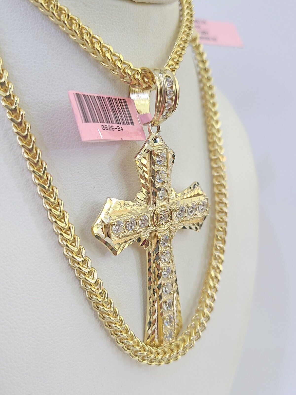 14K Franco Chain Jesus Cross Pendant Charm Necklace 20" - 26" 4mm Gold Yellow - GoldenlinQ