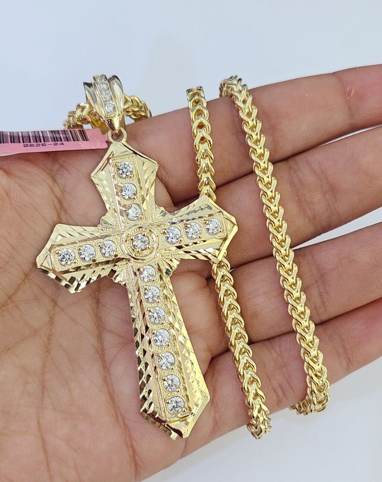14K Franco Chain Jesus Cross Pendant Charm Necklace 20" - 26" 4mm Gold Yellow - GoldenlinQ