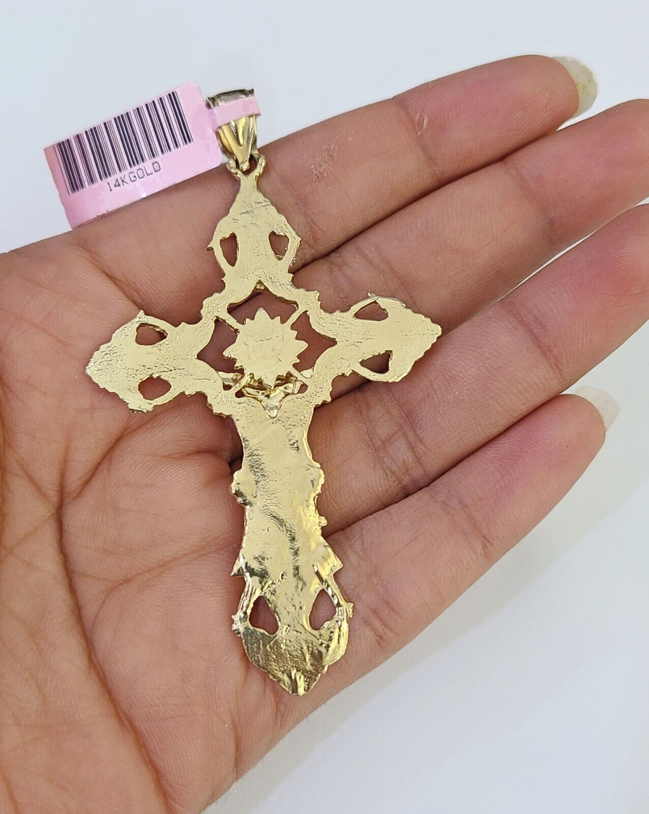 14K Franco Chain Jesus INRI Cross Pendant Charm Necklace 20" - 26" 4mm Gold - GoldenlinQ