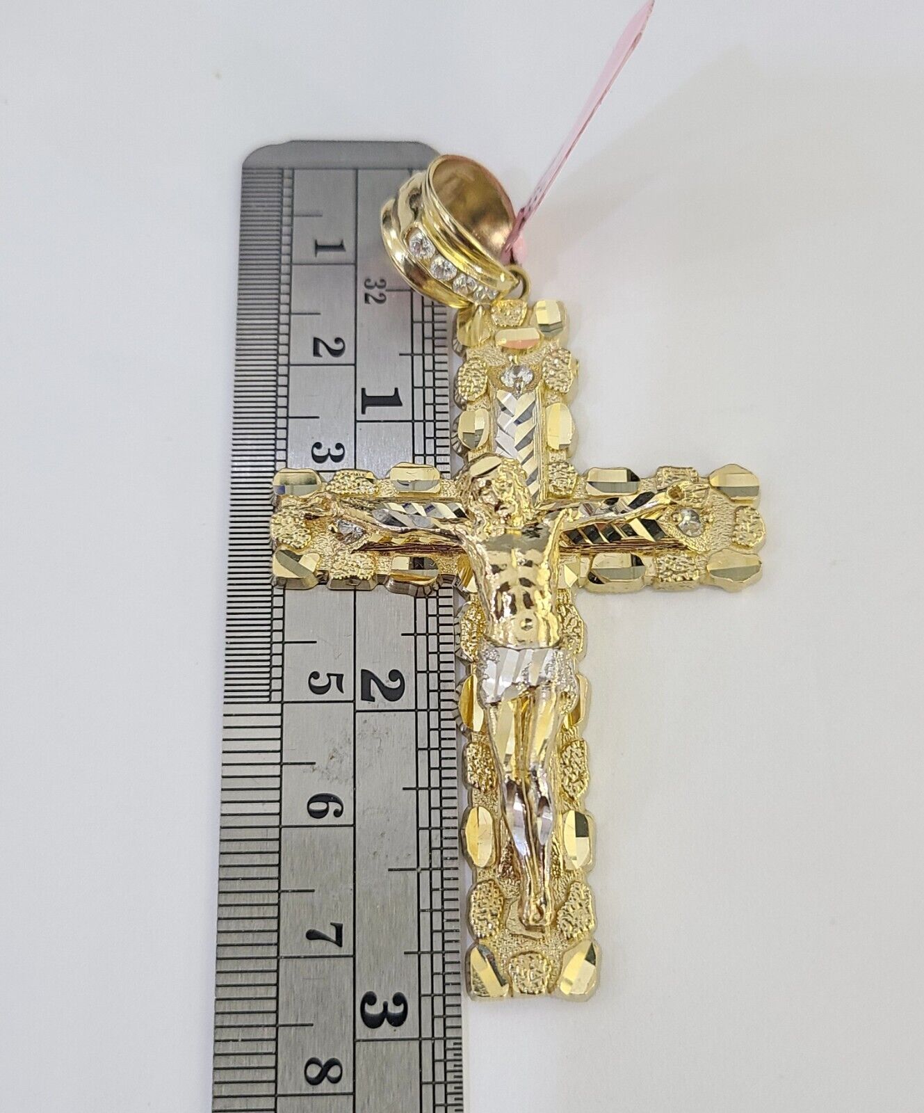 14K Franco Chain Jesus Nugget Cross Pendant Charm Necklace 20" - 26" 4mm Gold - GoldenlinQ