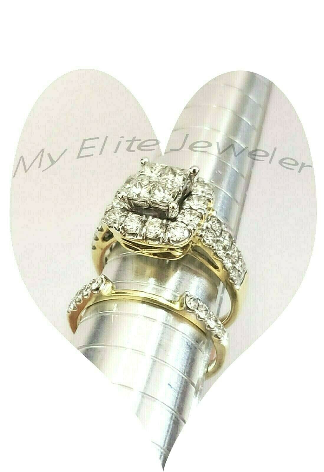 14k Gold 2CT Princess Cut VS Diamond Ladies Ring Bridal set Include Band Round 7 - GoldenlinQ