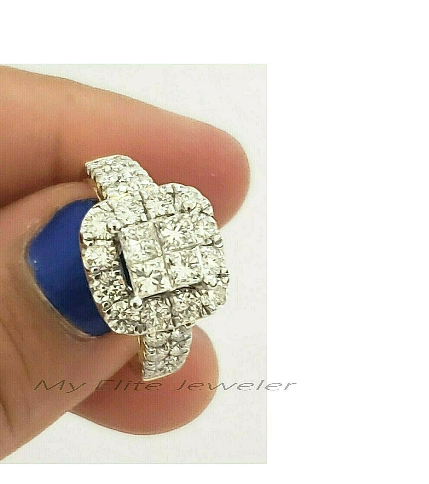 14k Gold 2CT Princess Cut VS Diamond Ladies Ring Bridal set Include Band Round 7 - GoldenlinQ