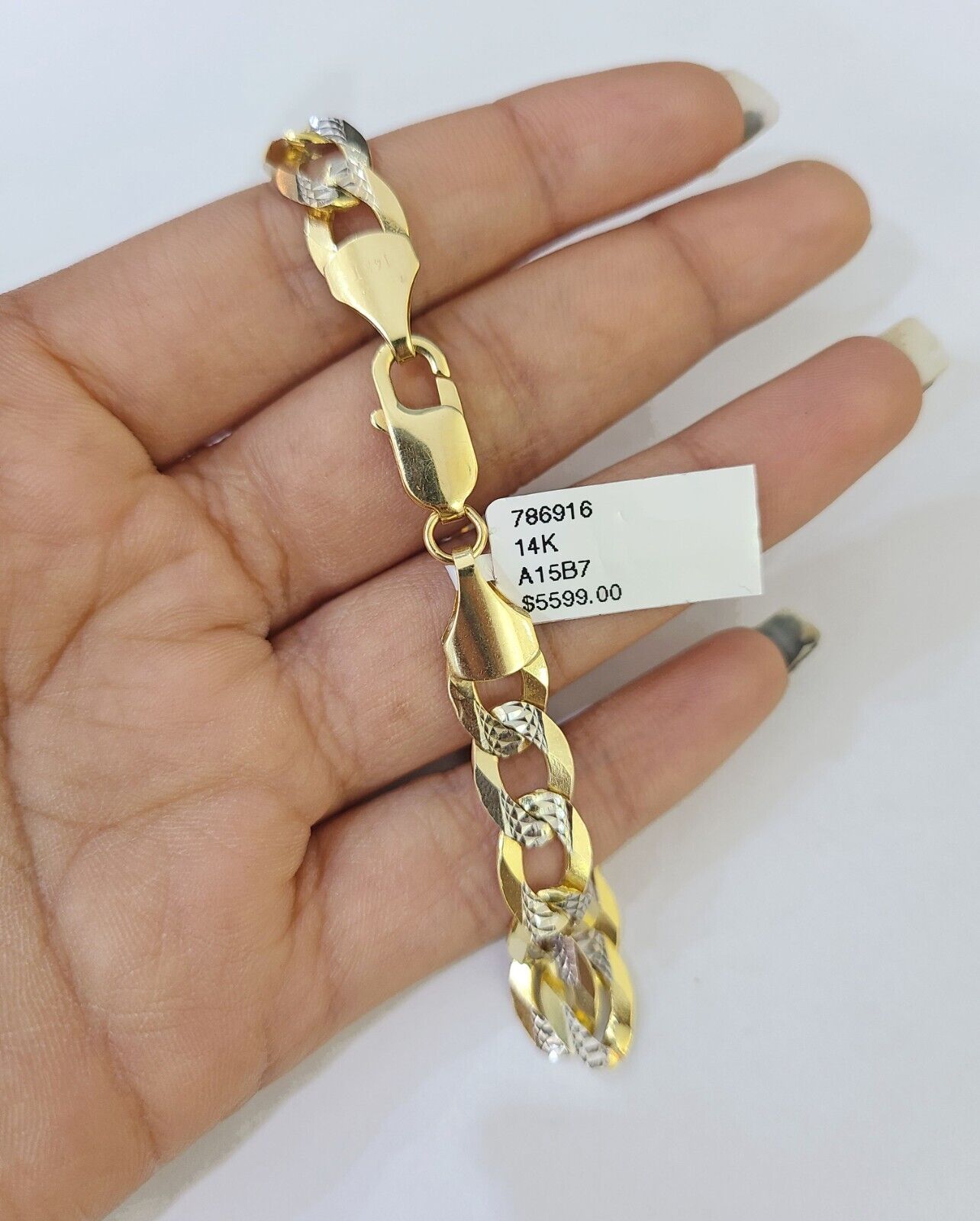 14K Gold Bracelet Cuban Curb Link Bracelet Diamond Cut 9mm 8" Inch REAL Gold - GoldenlinQ