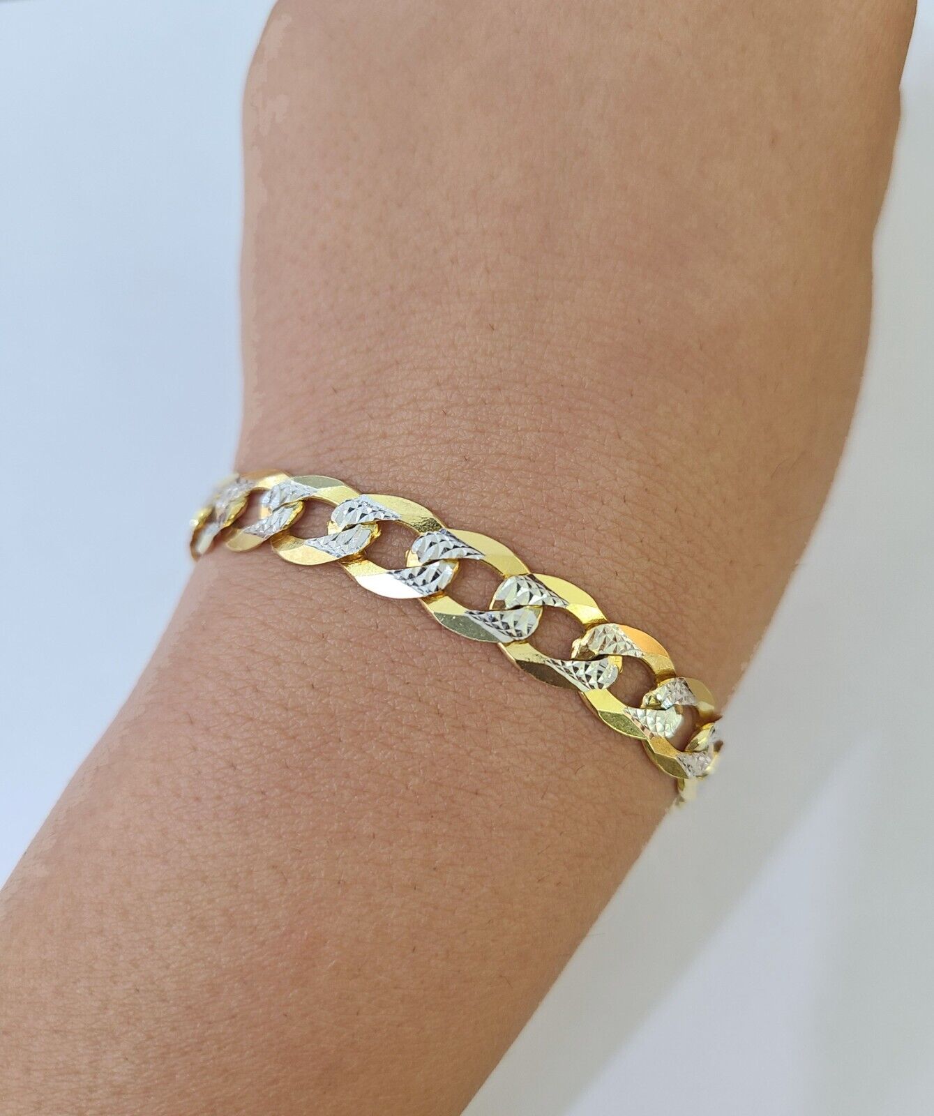 14K Gold Bracelet Cuban Curb Link Bracelet Diamond Cut 9mm 8" Inch REAL Gold - GoldenlinQ