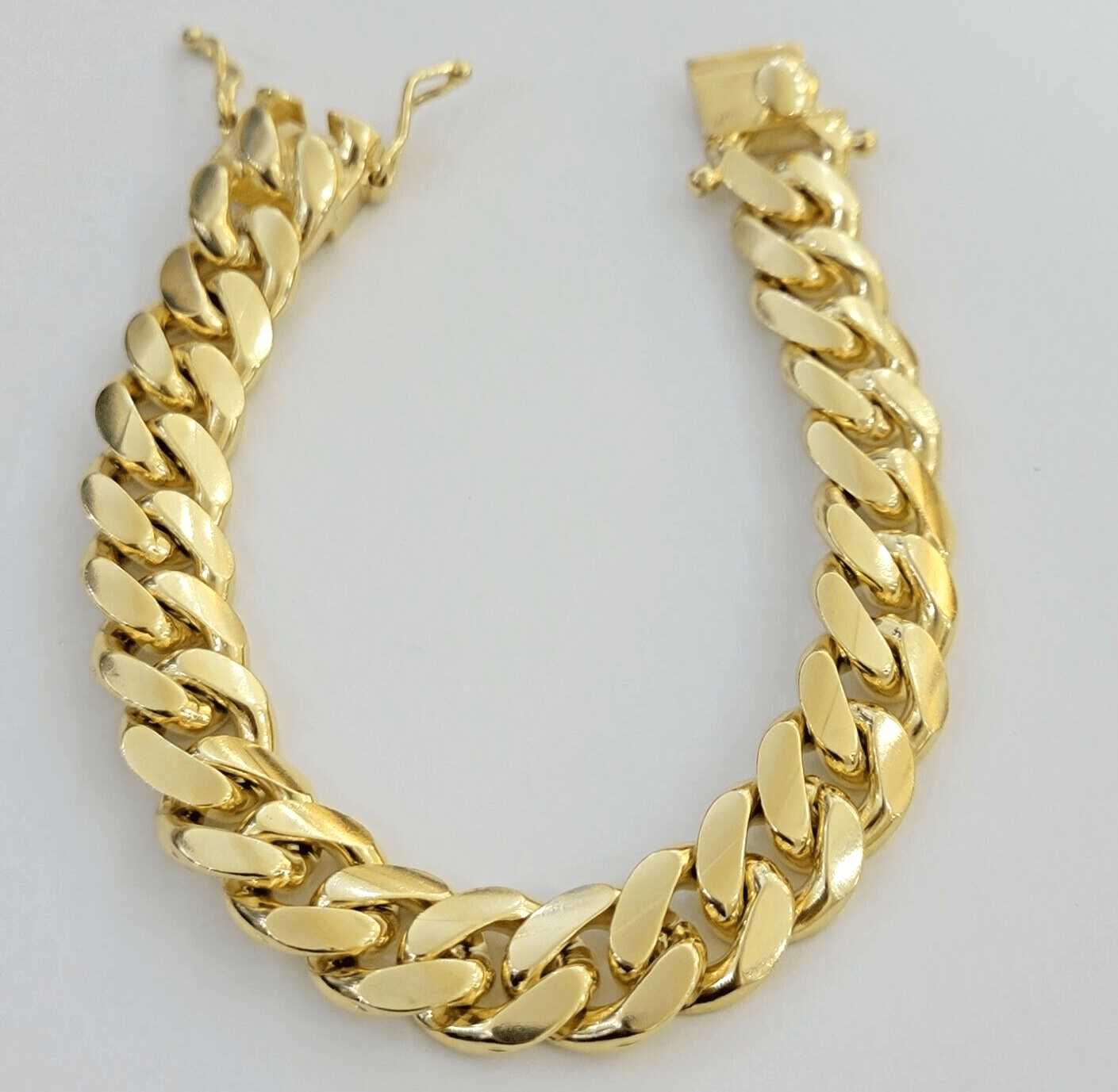 14k Gold bracelet Miami Cuban Link 9 Inch Solid 13mm Mens REAL 14 KT SOLID HEAVY - GoldenlinQ
