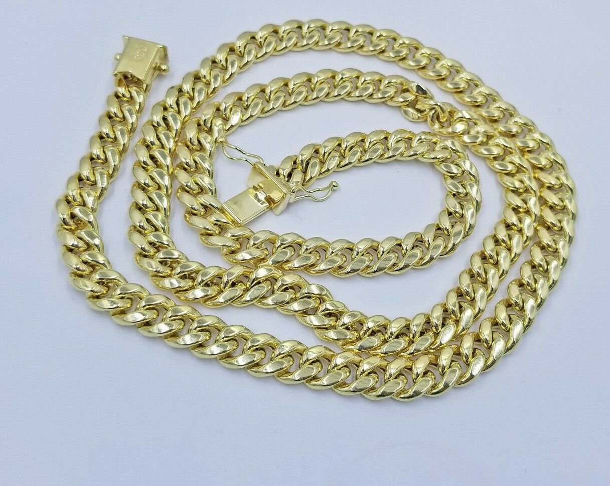 14k Gold Chain Cross SET Miami Cuban Link Necklace 7.5mm 22" - 28" ,Charm Pendant - GoldenlinQ