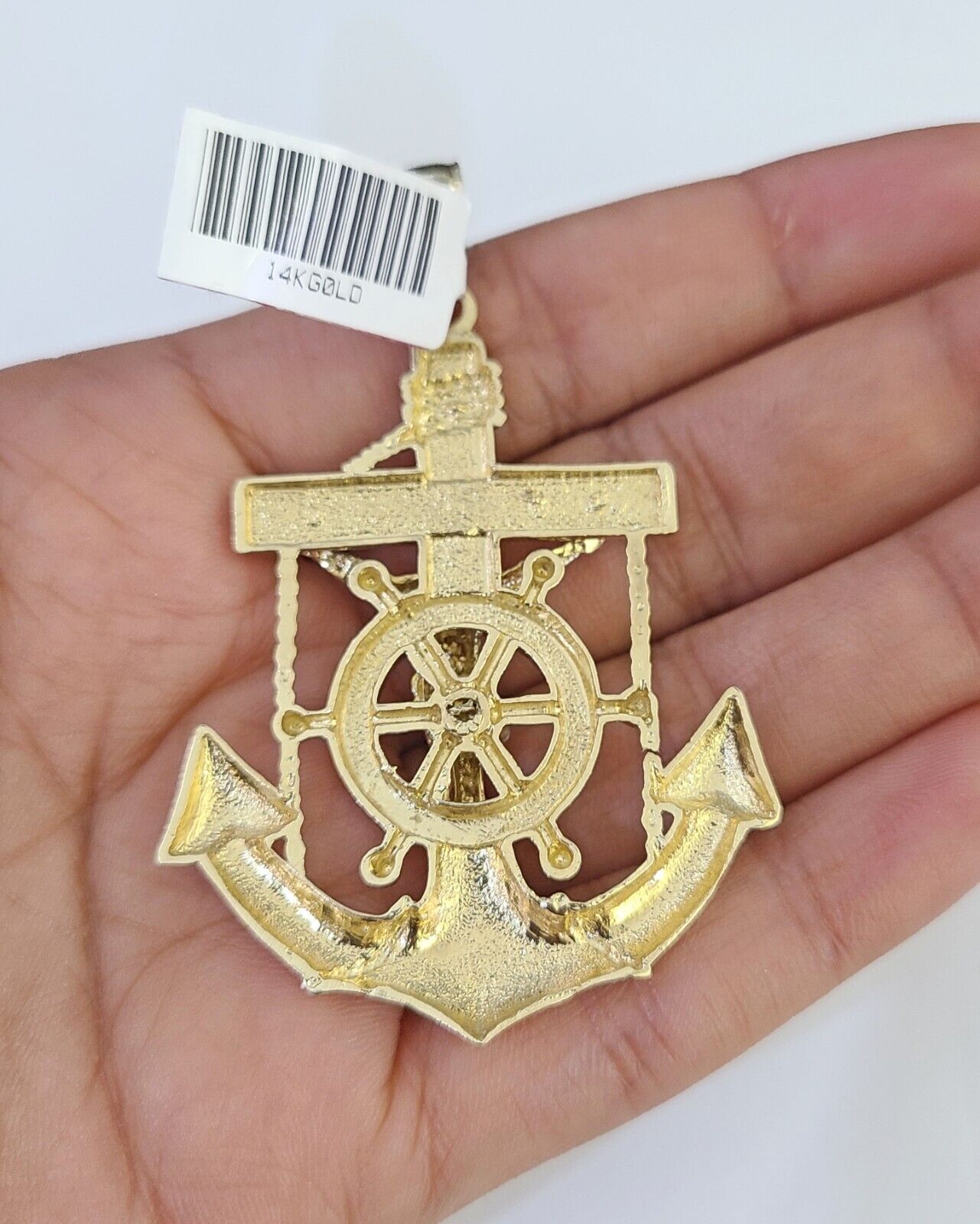 14k Gold Chain Jesus Anchor Charm Solid Cuban Curb 5mm 20" - 26" Inch SET Necklace - GoldenlinQ