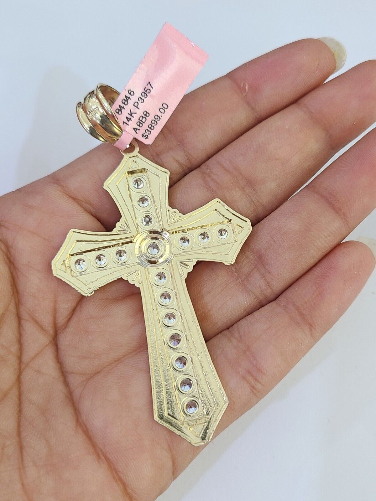 14k Gold Chain Jesus Cross Charm Solid Cuban Curb 5mm 20" - 26" Inch SET Necklace - GoldenlinQ