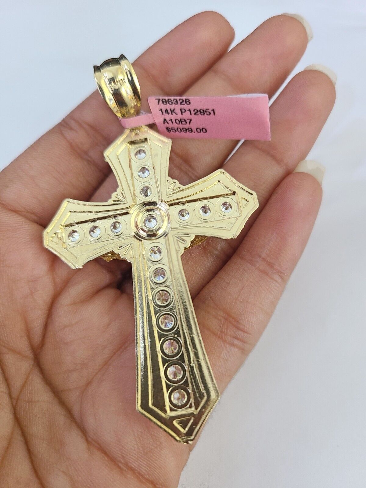 14k Gold Chain Jesus Cross Charm Solid Cuban Curb 5mm 20" - 28" Inch SET Necklace - GoldenlinQ