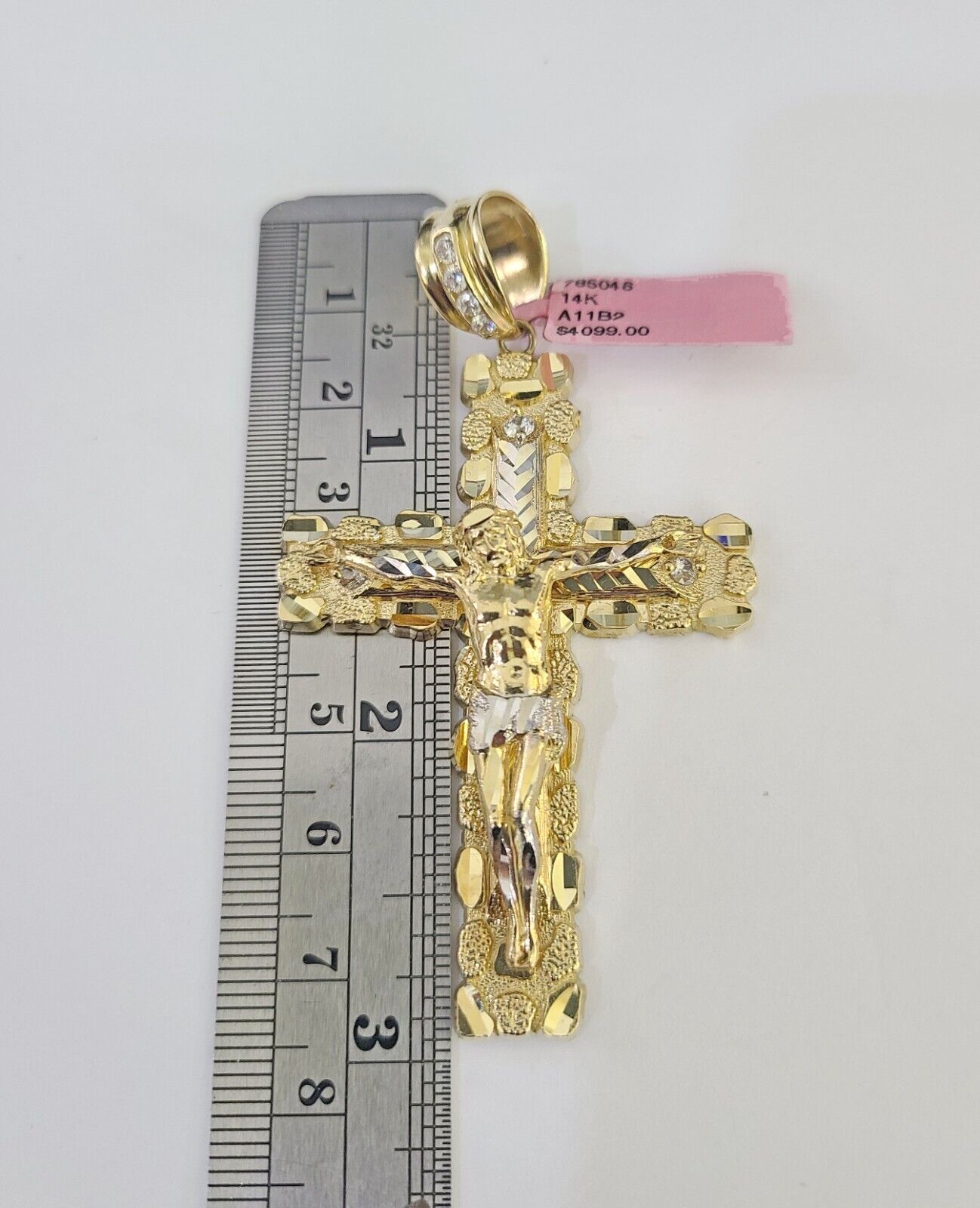 14k Gold Chain Jesus Cross Charm Solid Cuban Curb 5mm 20" - 28" Inch SET Necklace - GoldenlinQ
