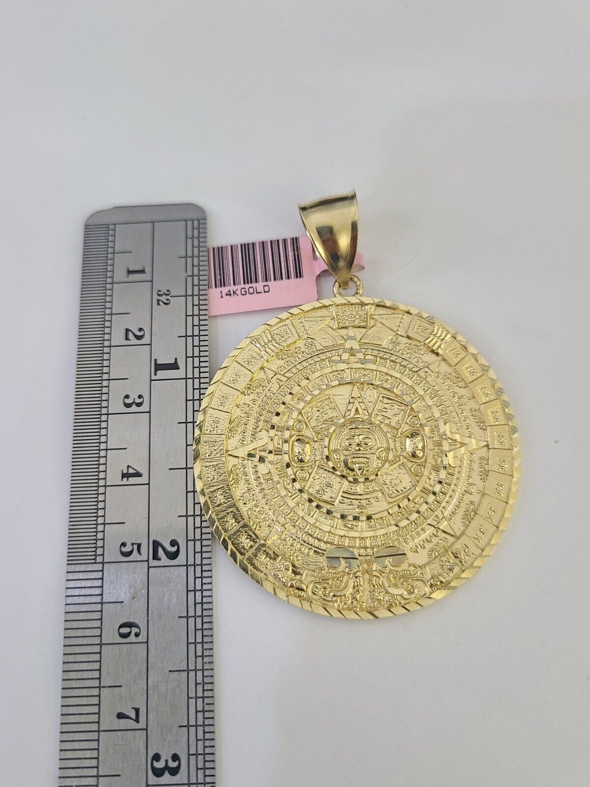 14k Gold Chain Mayan Calendar Charm Solid Cuban Curb 5mm 20" - 28" SET Necklace - GoldenlinQ