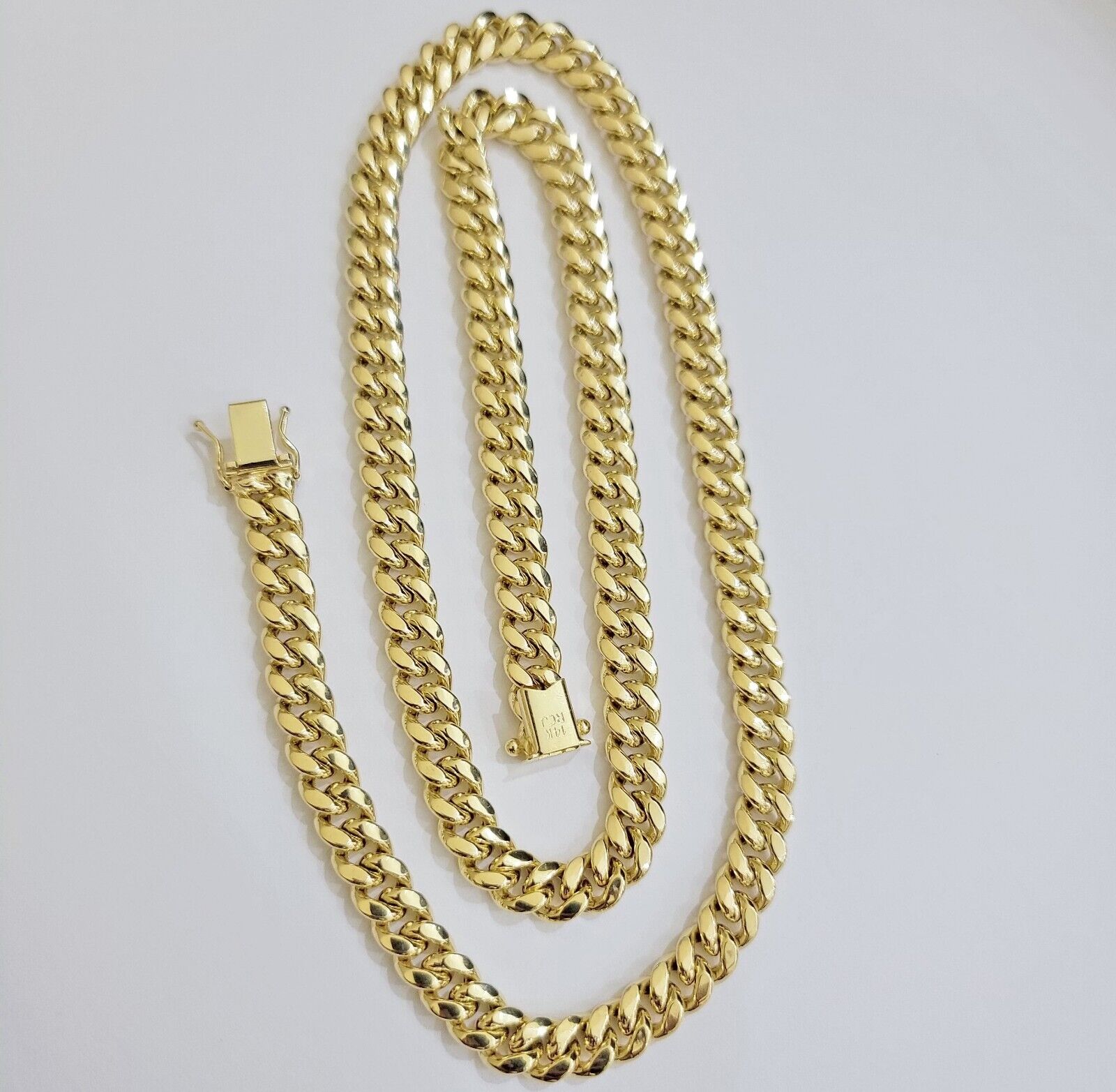 14k Gold Chain Necklace 22 Inch Miami Cuban Link 8mm Box Lock Real 14KT For Mens - GoldenlinQ