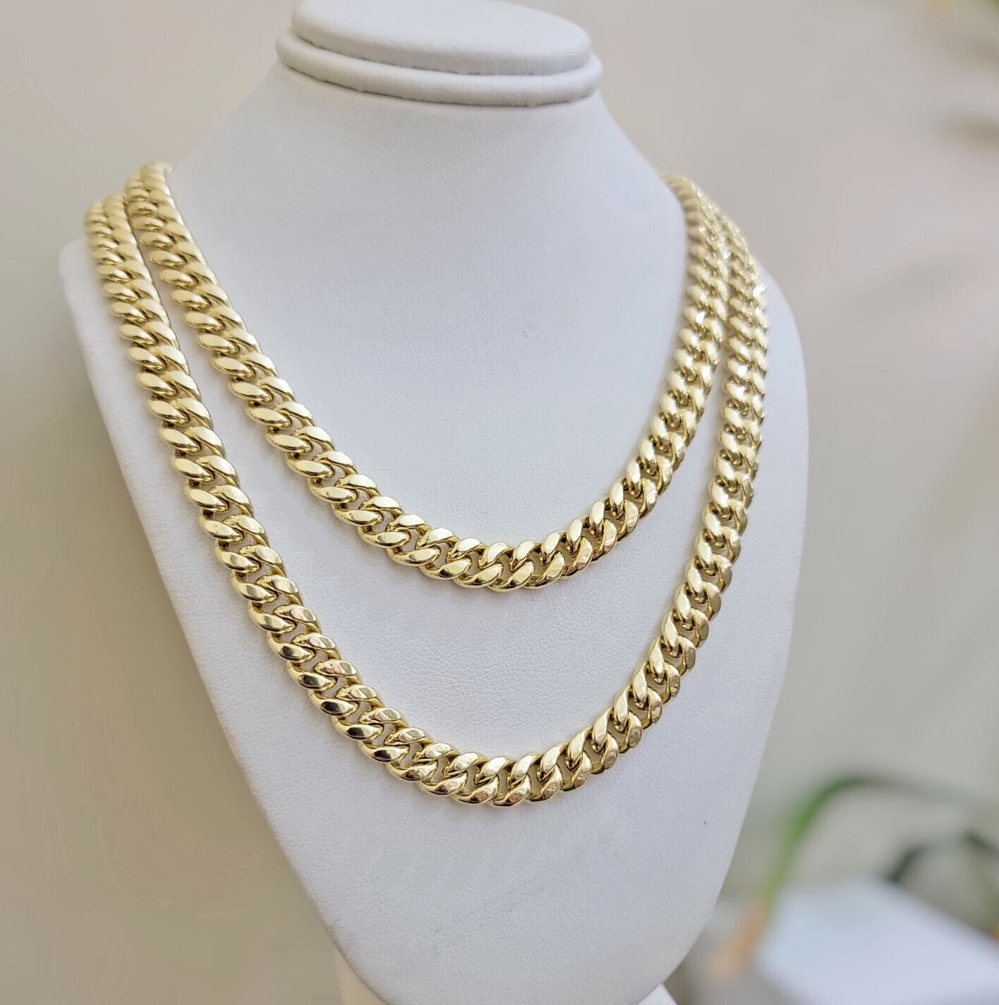 14k Gold Chain Necklace 22 Inch Miami Cuban Link 8mm Box Lock Real 14KT For Mens - GoldenlinQ