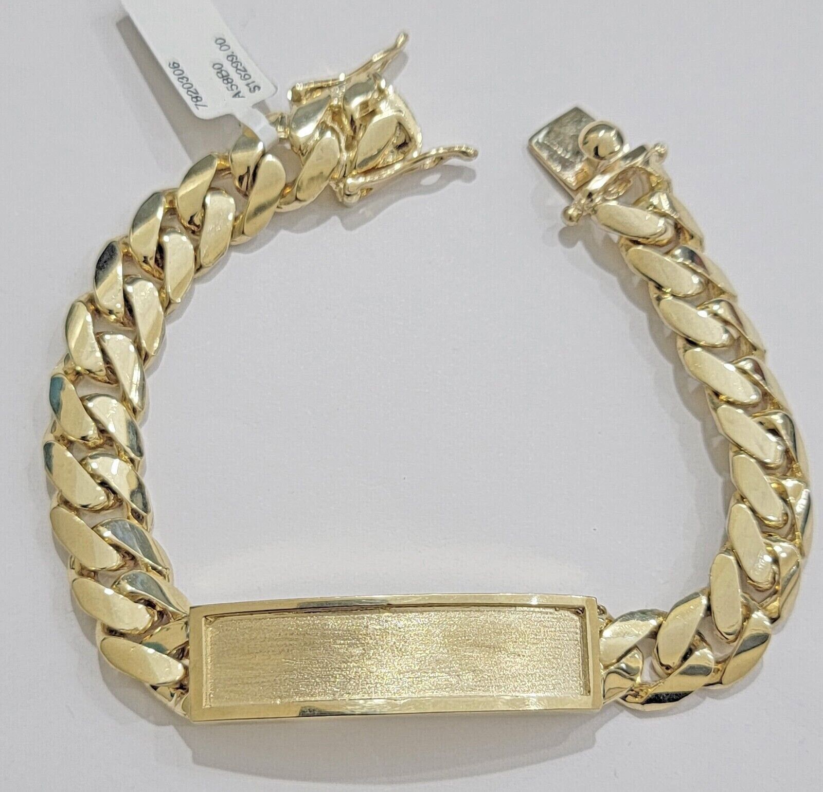 14k Gold ID Bracelet Miami Cuban Solid link 12mm Name Plate 9 Inch Box Lock REAL - GoldenlinQ