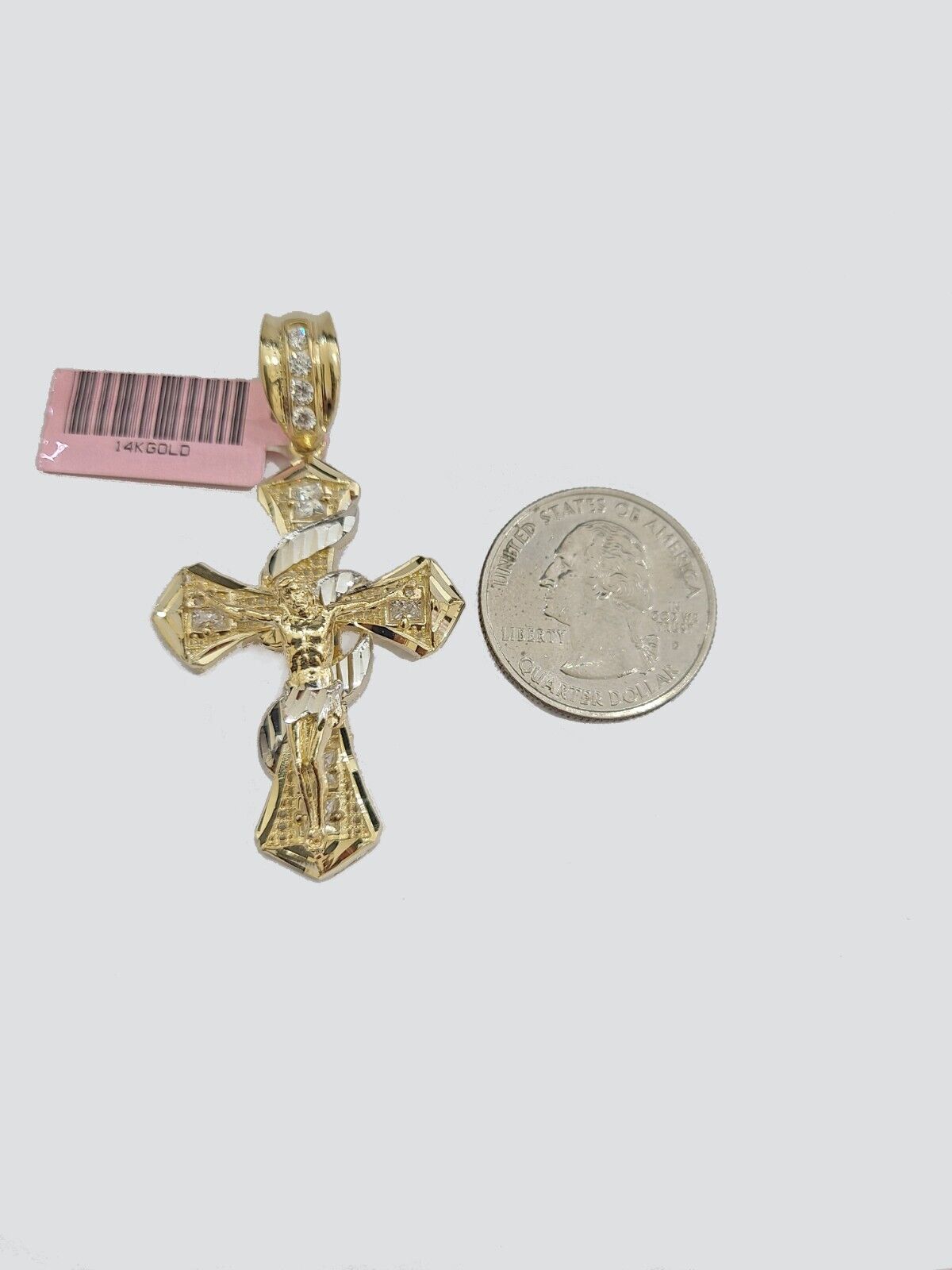14k Gold Jesus Crucifix Cross Pendant Charm 14kt Yellow 2'' Inch For Chain Real - GoldenlinQ