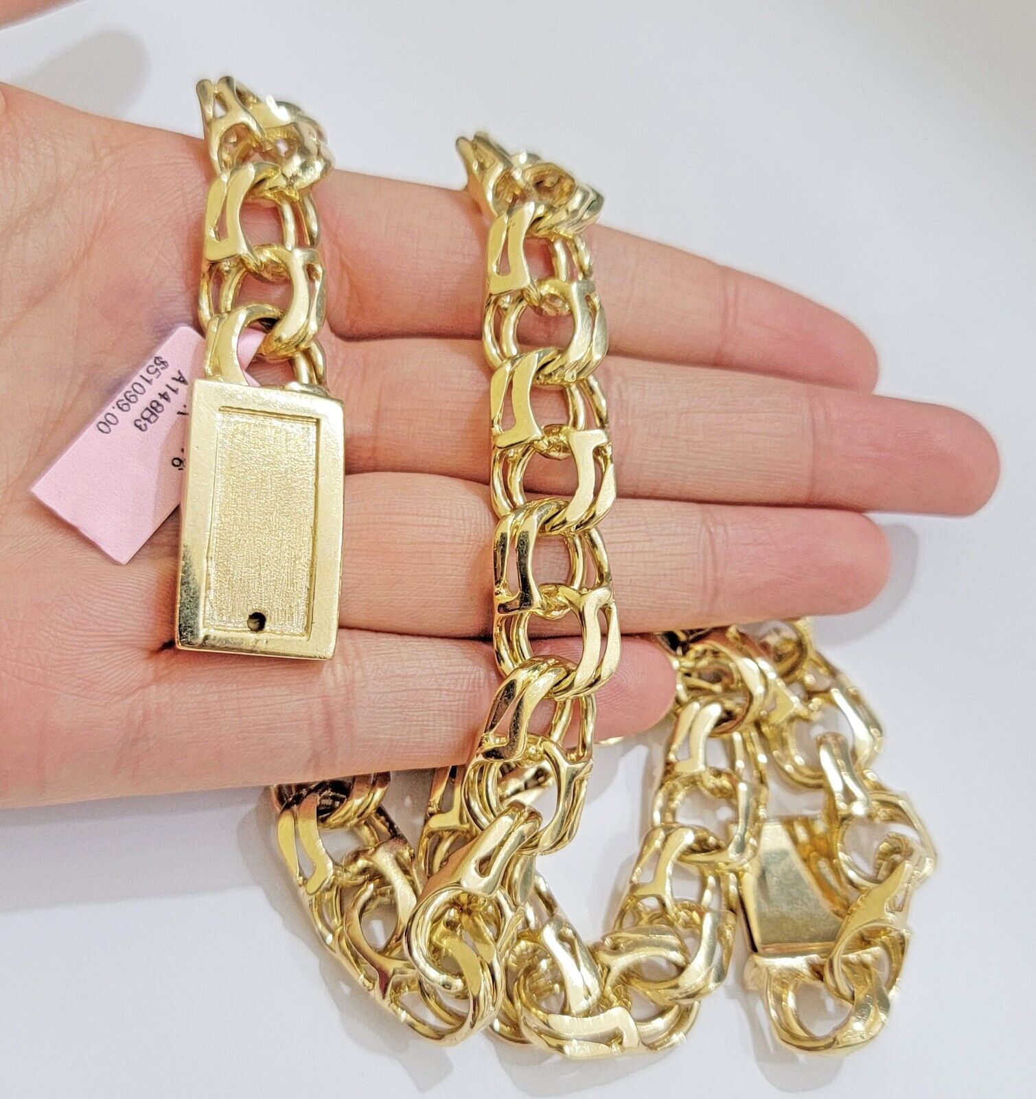 14k Gold Mens Necklace Chino Link Chain 24 Inch REAL 14KT Yellow Gold Real SOLID - GoldenlinQ