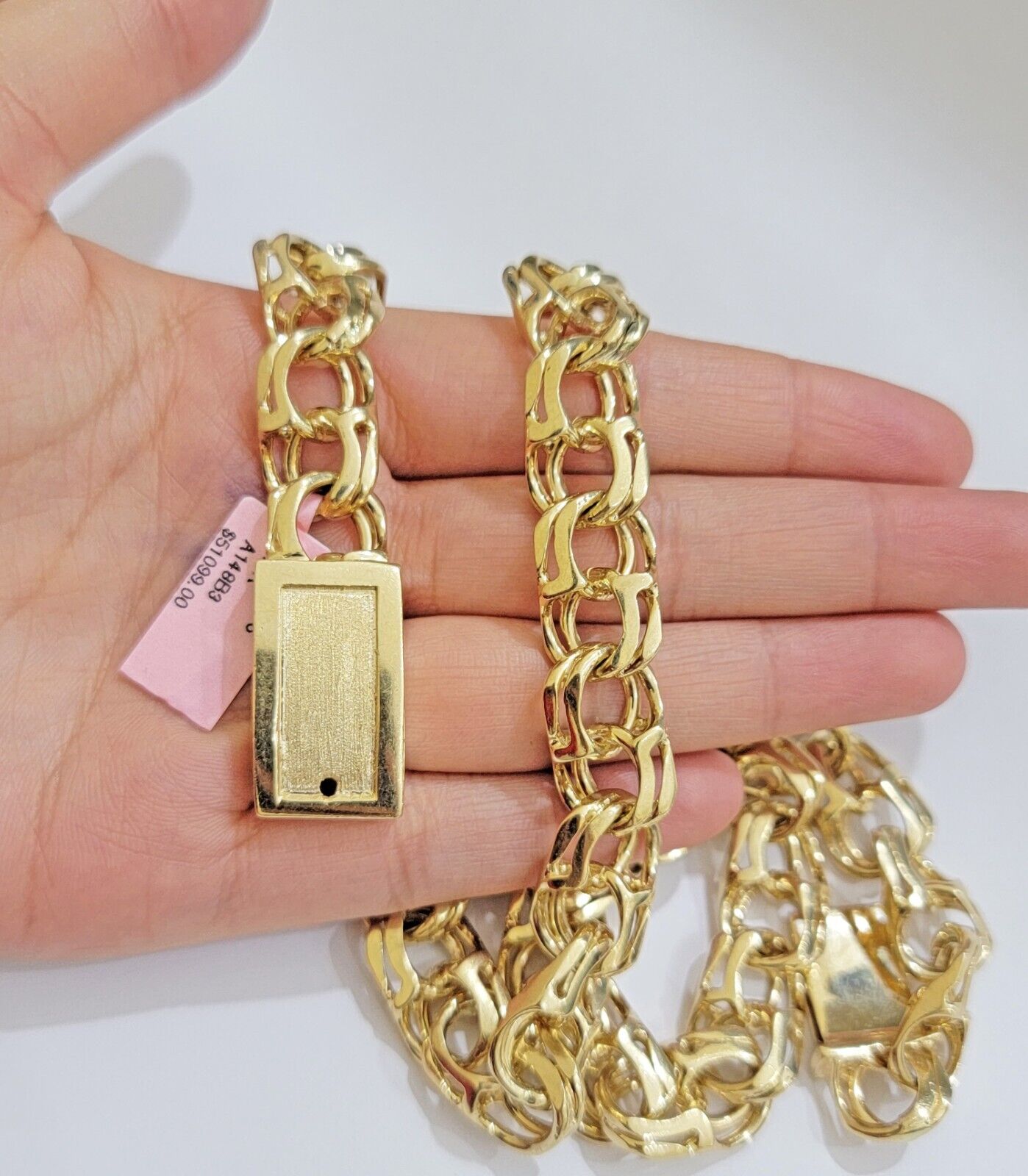 14k Gold Mens Necklace Chino Link Chain 24 Inch REAL 14KT Yellow Gold Real SOLID - GoldenlinQ