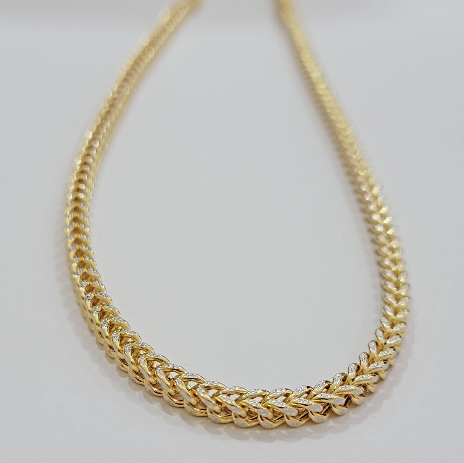 14k Gold Mens Necklace Franco Chain 4mm 24 Inch Diamond Cut 14k Yellow Gold REAL - GoldenlinQ