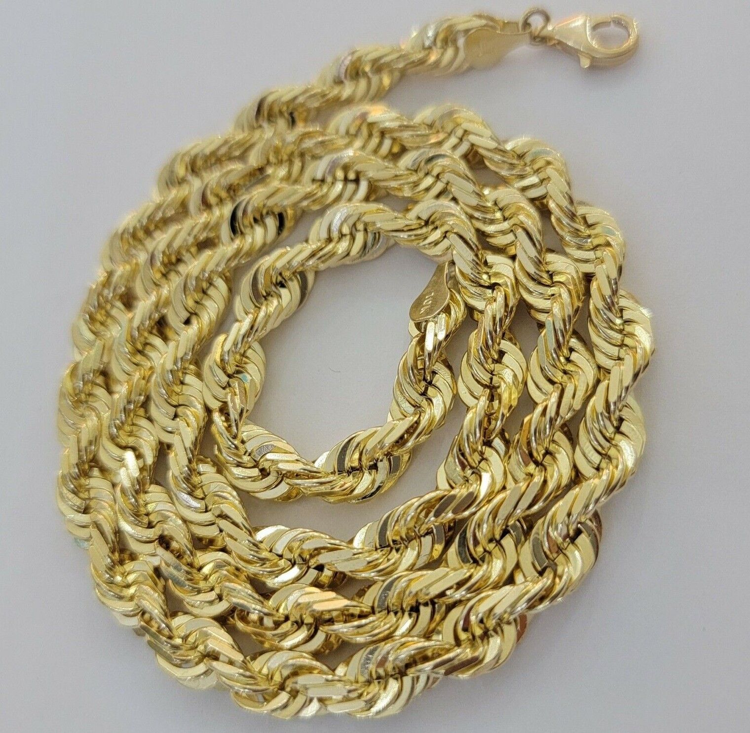 14k Gold Rope Chain 7mm 22 Inch Necklace Diamond Cuts Men's REAL 14 KT SOLID - GoldenlinQ
