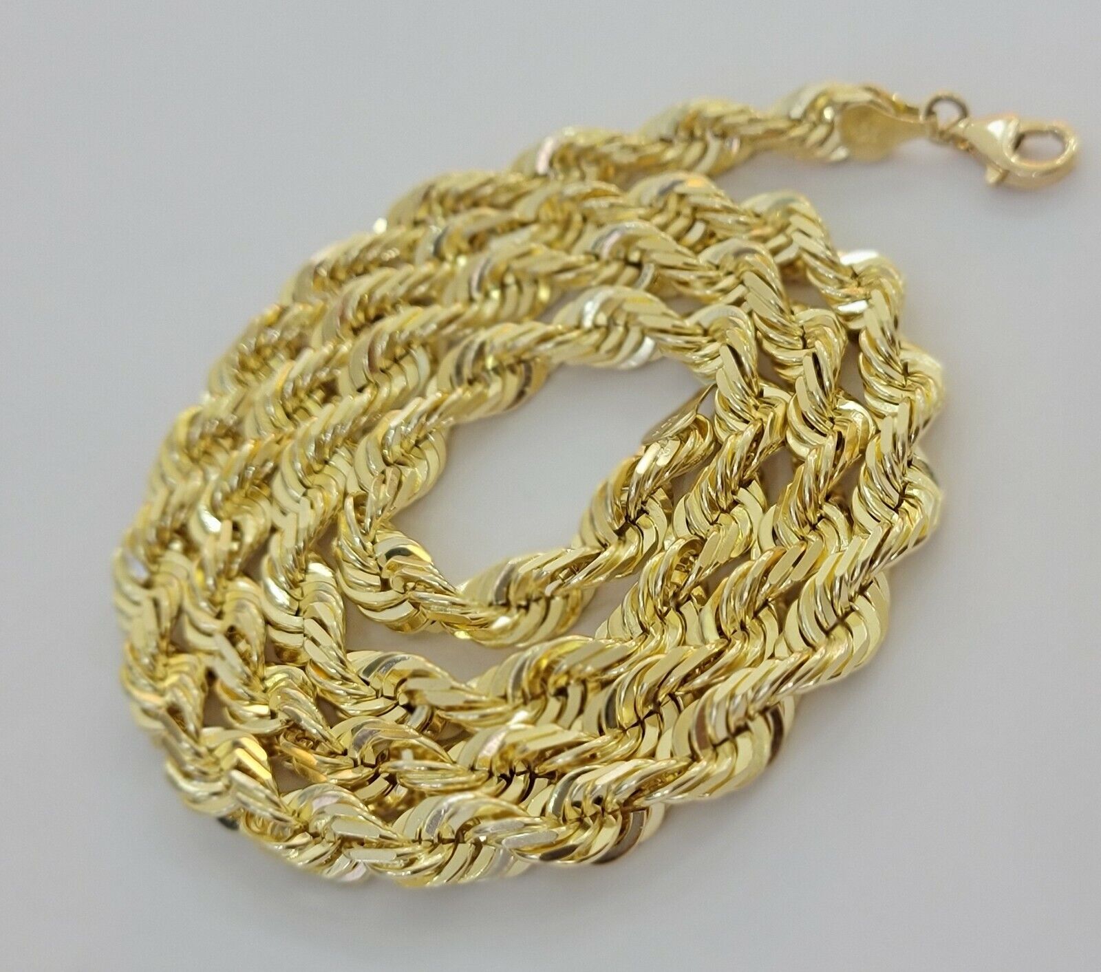 14k Gold Rope Chain 7mm 22 Inch Necklace Diamond Cuts Men's REAL 14 KT SOLID - GoldenlinQ