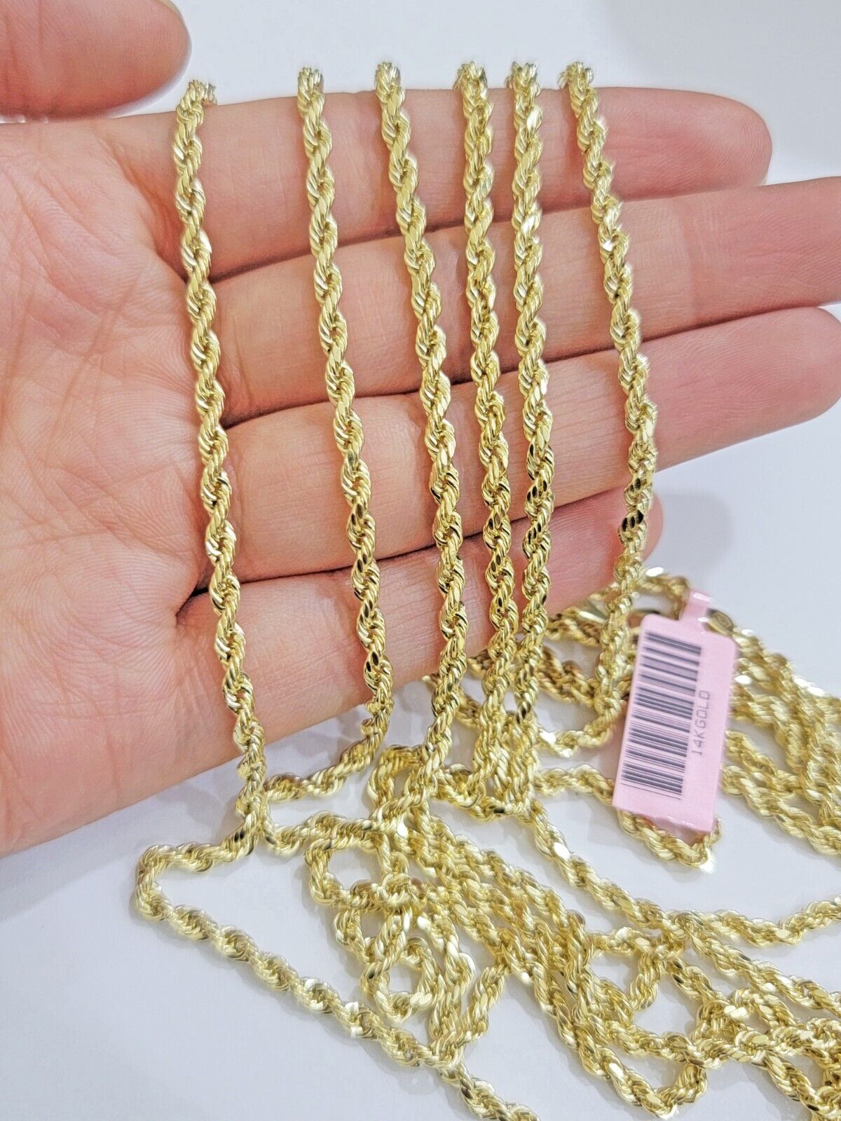 14k Gold Rope Chain Necklace 18" - 26 Inches 3mm Diamond Cuts Men Women Real SOLID - GoldenlinQ