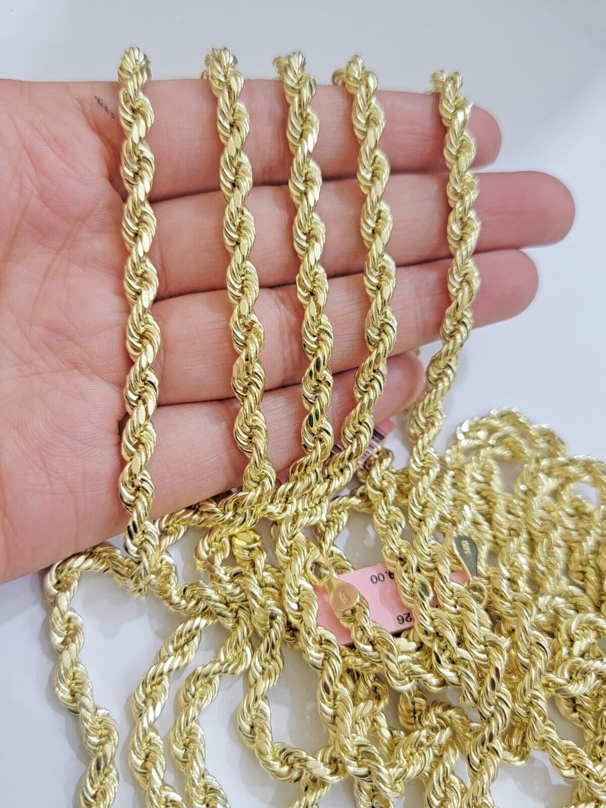 14k Gold Rope Chain Necklace 5mm 18 - 26 Inch Diamond Cut Men Women REAL 14KT GOLD - GoldenlinQ