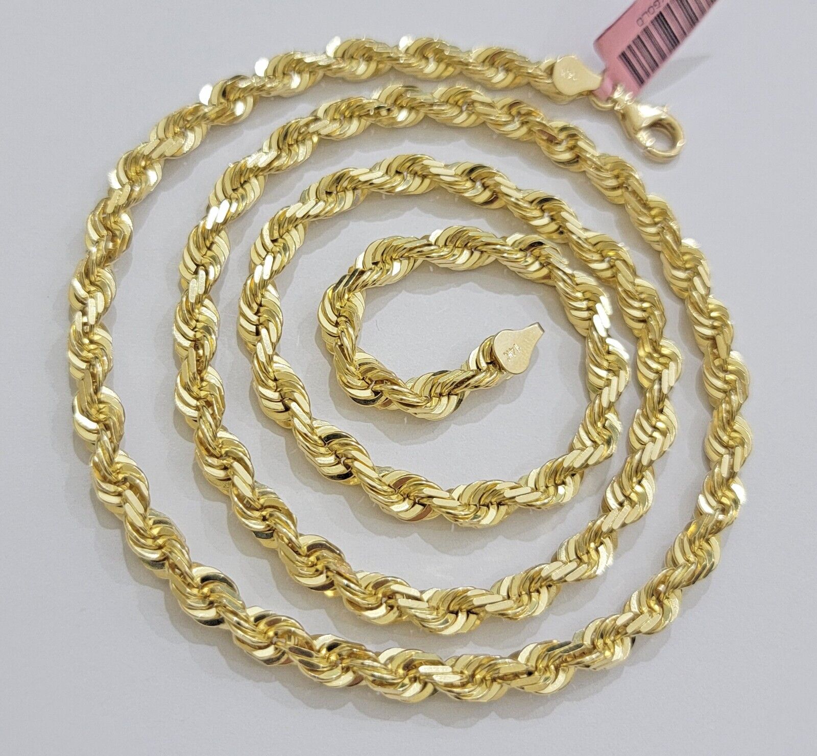 14k Gold Rope Chain Necklace 5mm Real 14kt Yellow Gold 18 - 28 Inch Diamond Cut - GoldenlinQ