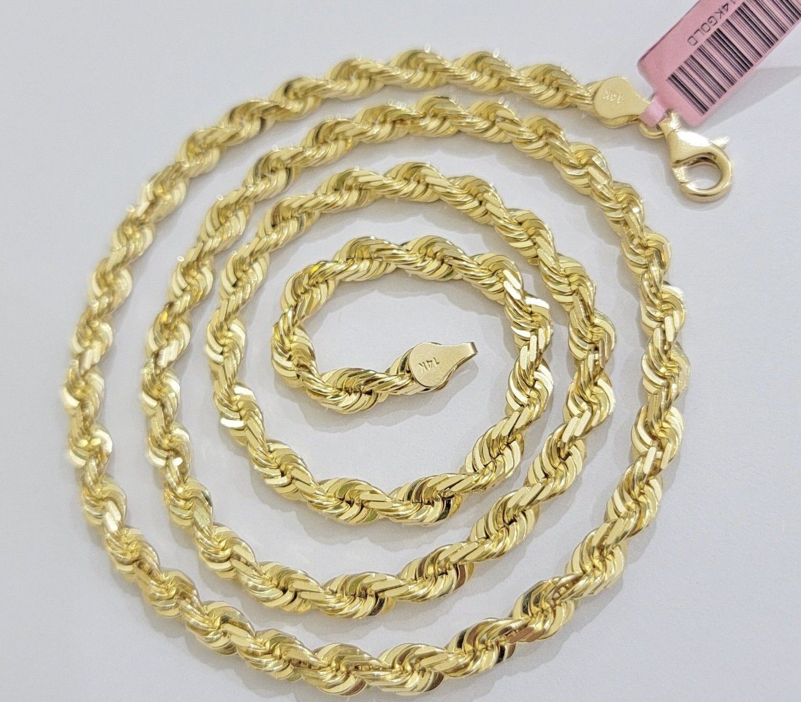 14k Gold Rope Chain Necklace 5mm Real 14kt Yellow Gold 18 - 28 Inch Diamond Cut - GoldenlinQ