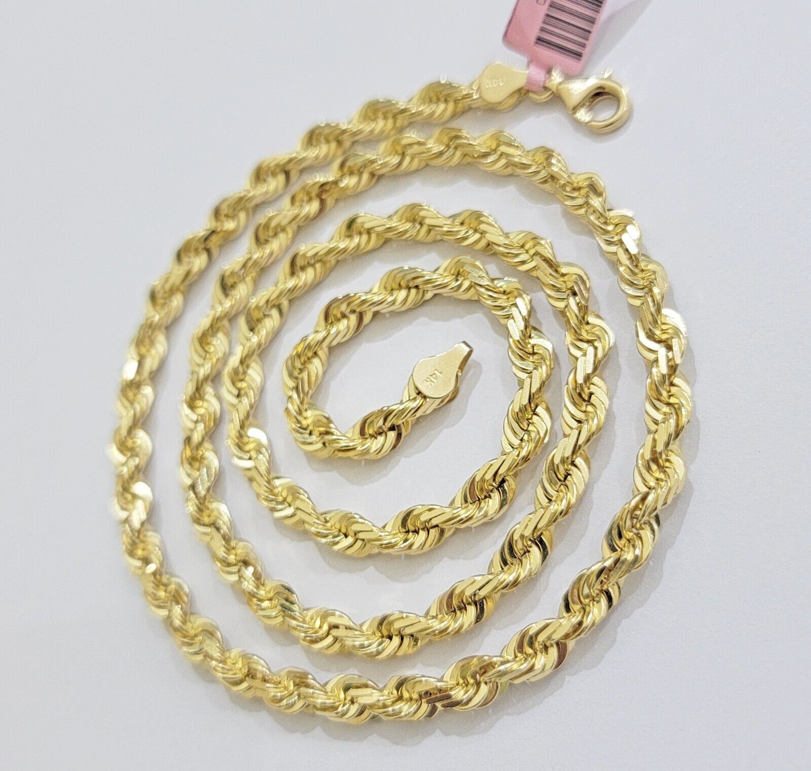 14k Gold Rope Chain Necklace 5mm Real 14kt Yellow Gold 18 - 28 Inch Diamond Cut - GoldenlinQ