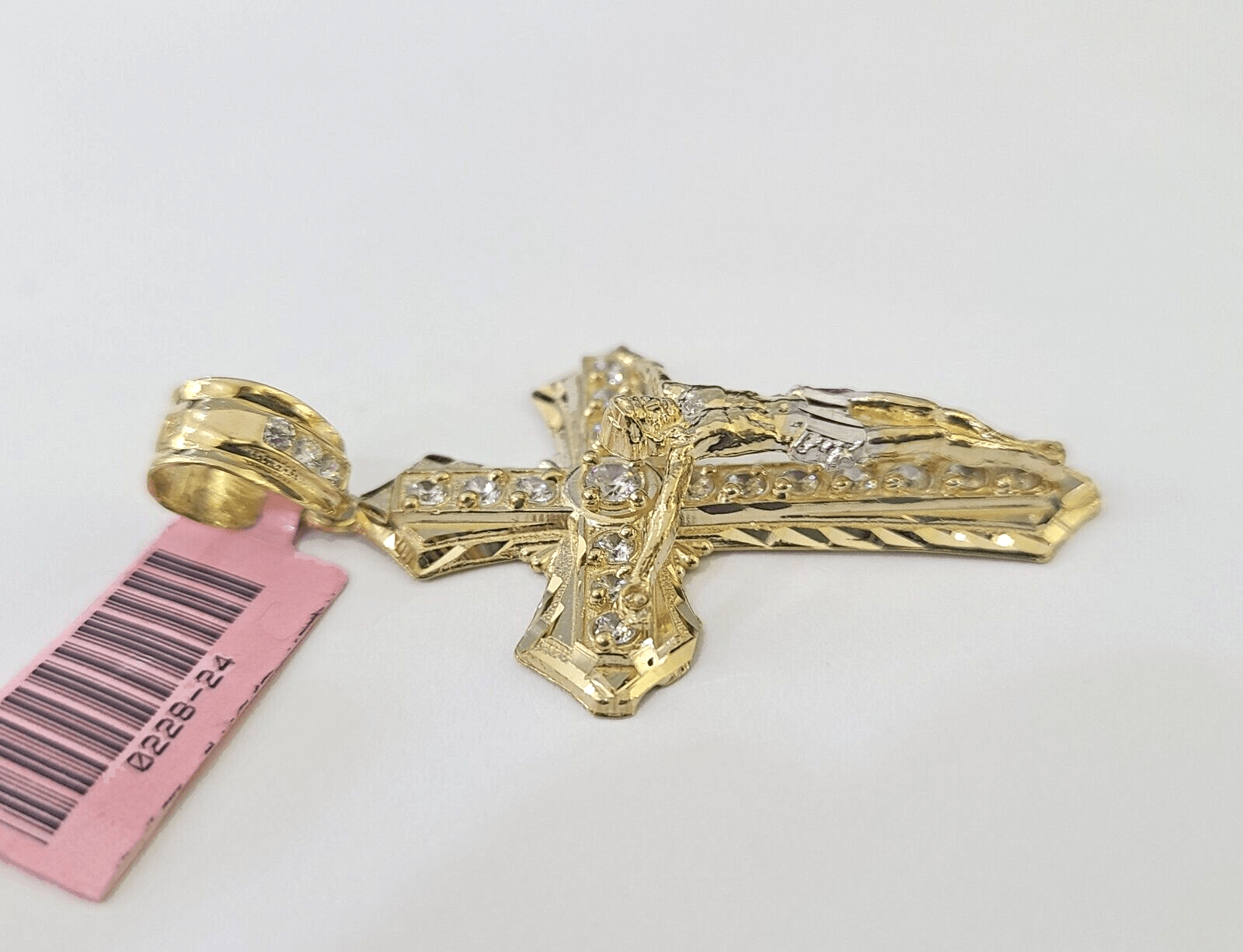 14k Jesus Christ CZ Cross Charm Pendant Yellow Gold REAL Genuine - GoldenlinQ