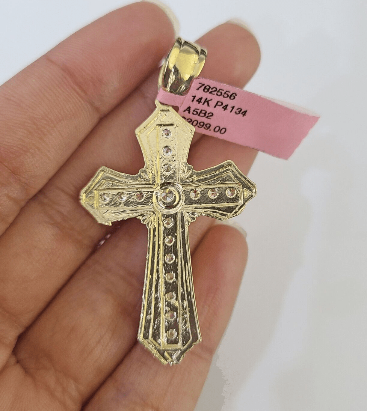 14k Jesus Christ CZ Cross Charm Pendant Yellow Gold REAL Genuine - GoldenlinQ