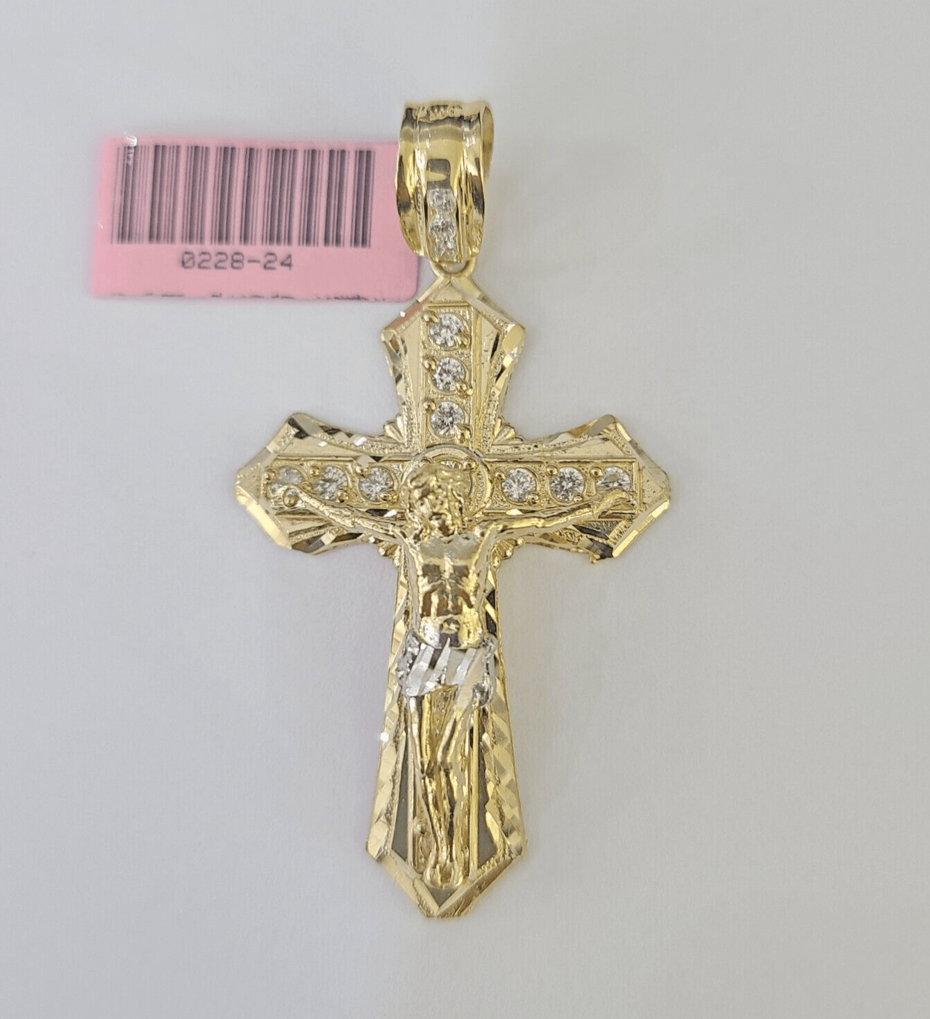14k Jesus Christ CZ Cross Charm Pendant Yellow Gold REAL Genuine - GoldenlinQ