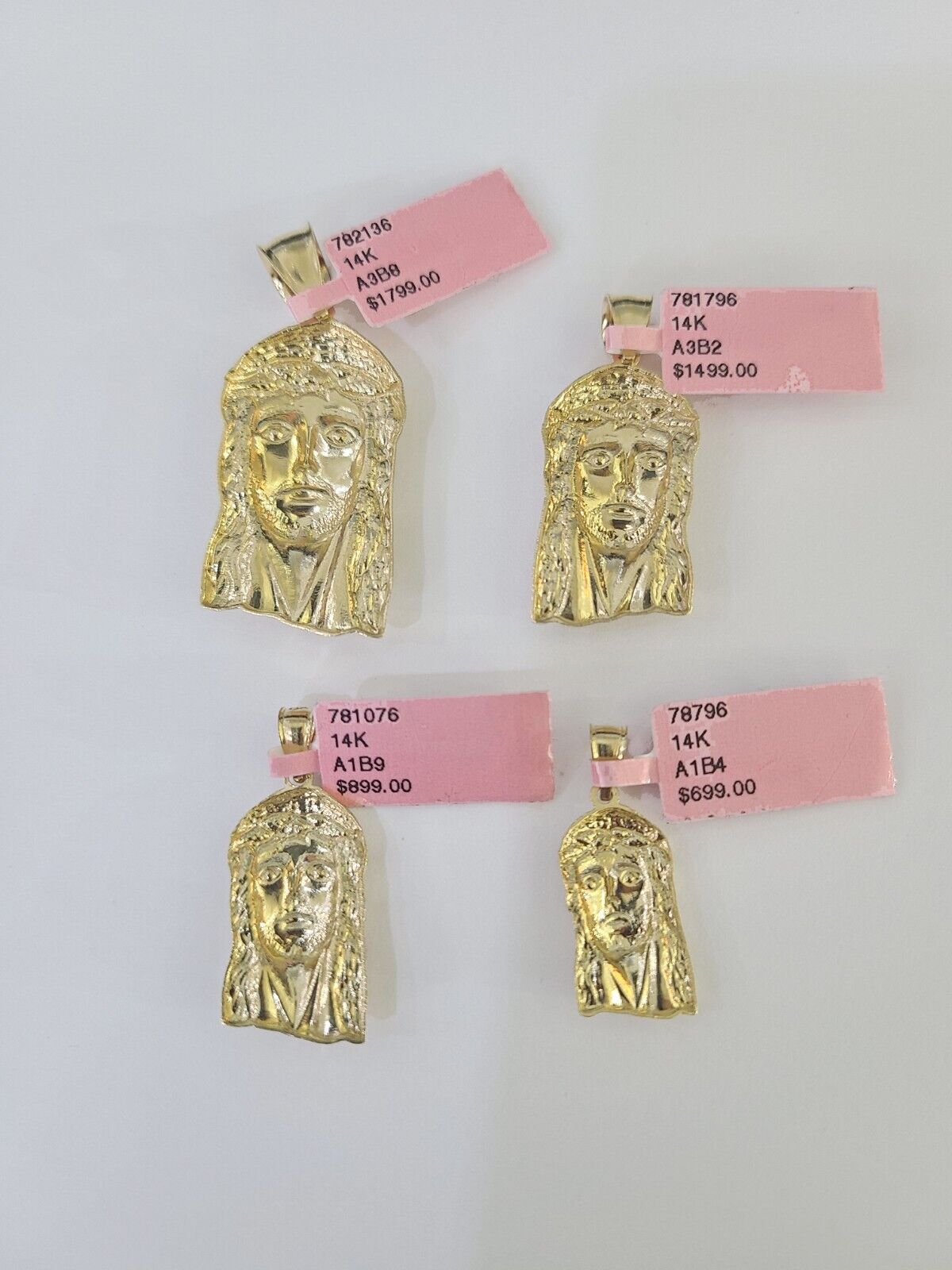 14k Jesus Head Pendant Charm Yellow Gold Men Women 1.75" 1.5" 1.25" 1" Real - GoldenlinQ