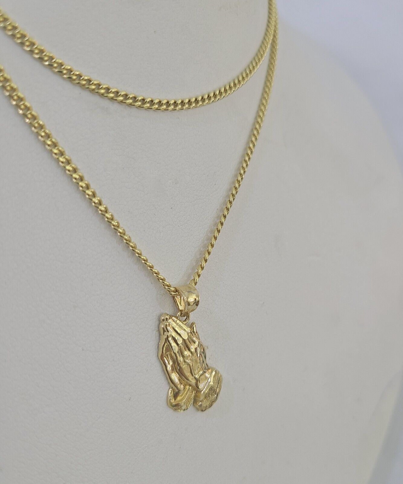 14k Miami Cuban Chain Praying Hands Charm Pendant 2mm 18" - 24inch SET Necklace - GoldenlinQ