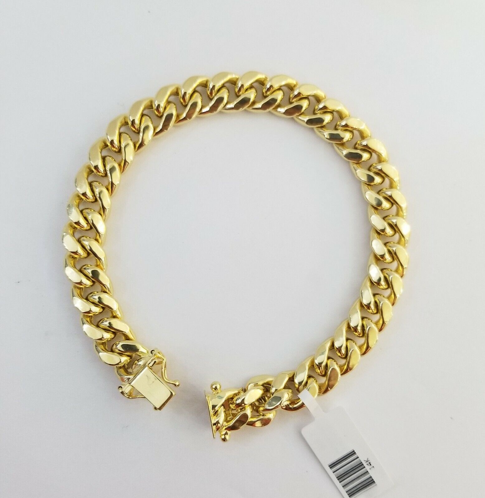 14K Real Gold Bracelet Miami Cuban Link Box Lock 8inch 10kt yellow gold bracelet - GoldenlinQ